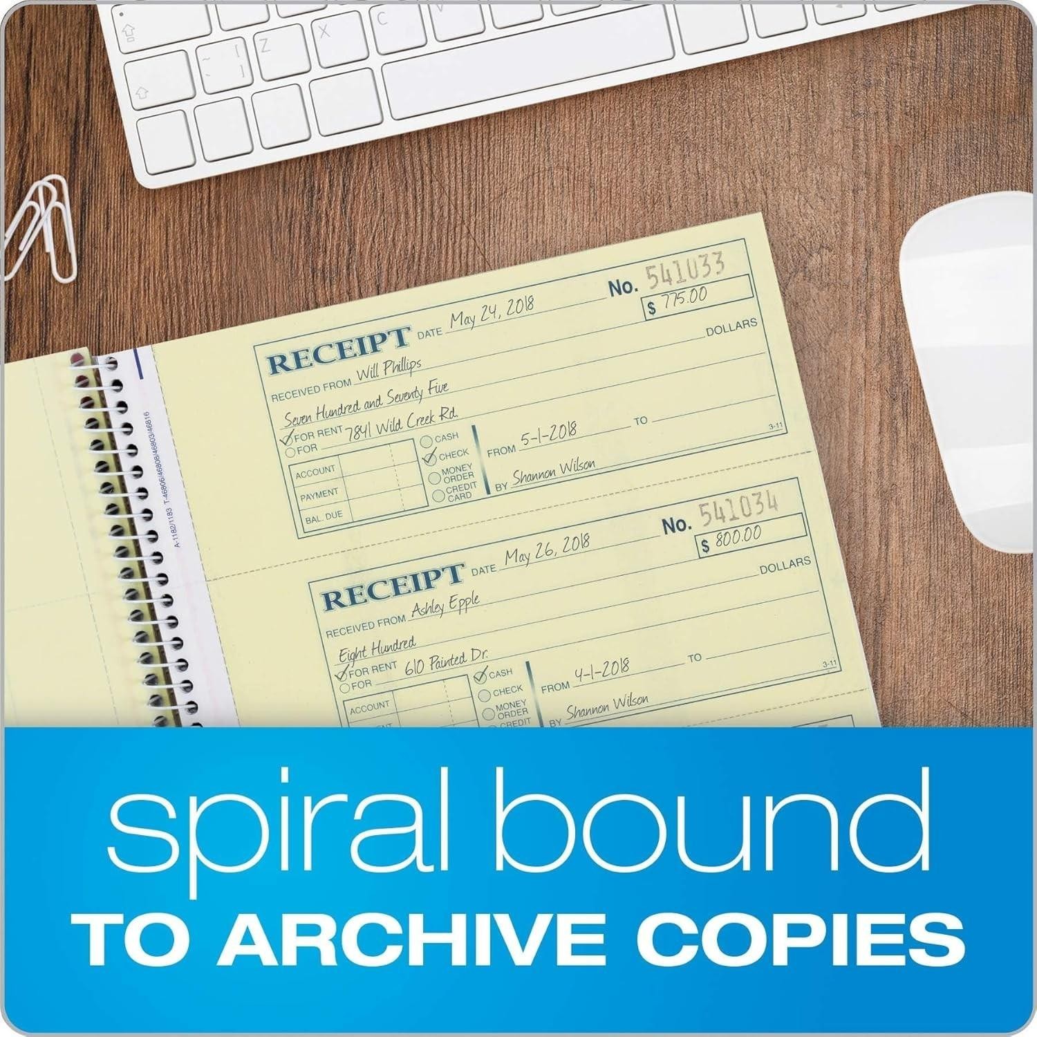 Money and Rent Receipt Book, 2-part Carbonless, 7-5/8″ X 11″, Spiral Bound, 200