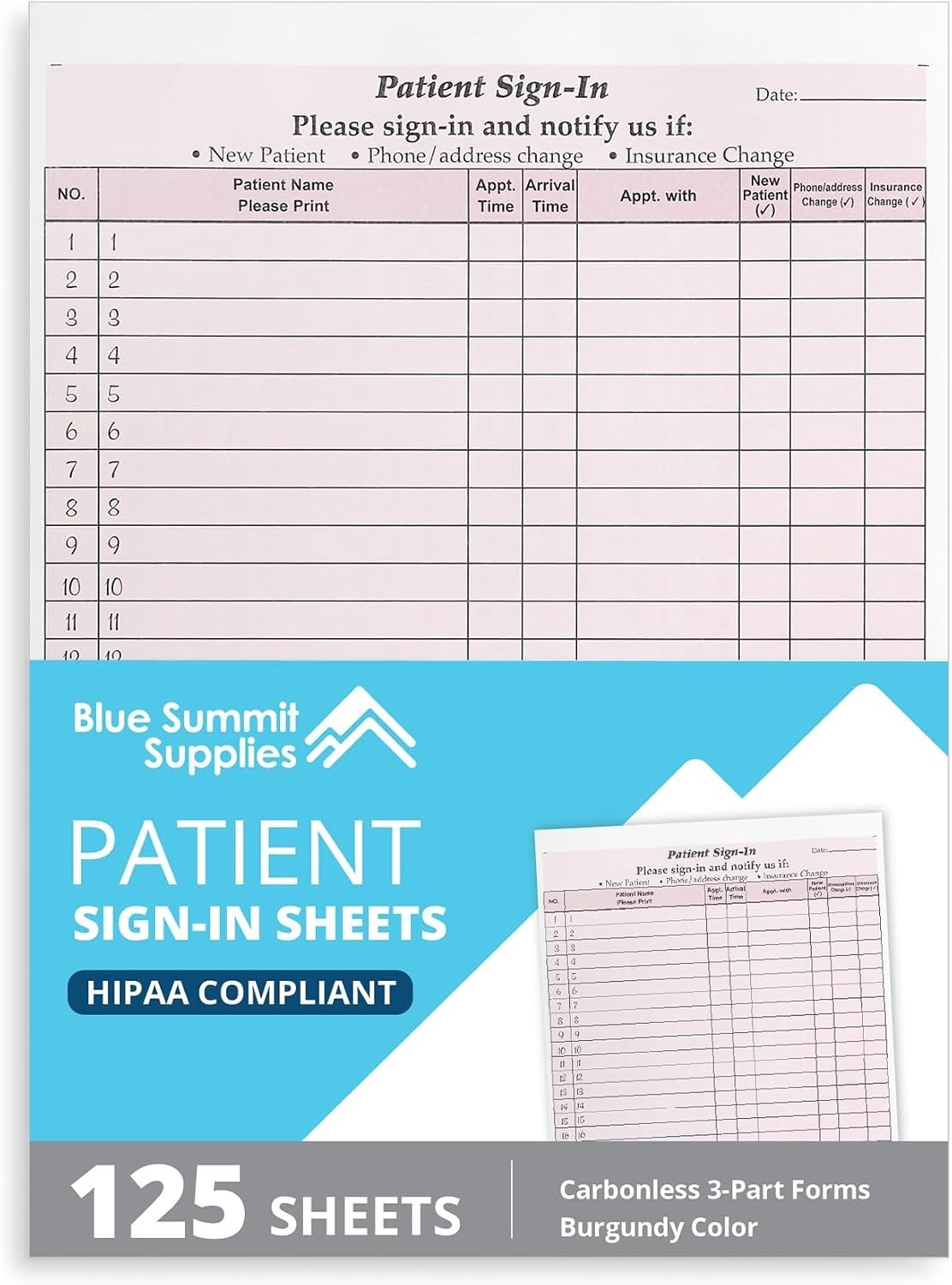 125 Pack HIPAA Compliant Patient Sign-In Sheets with Adhesive Labels, Burgundy