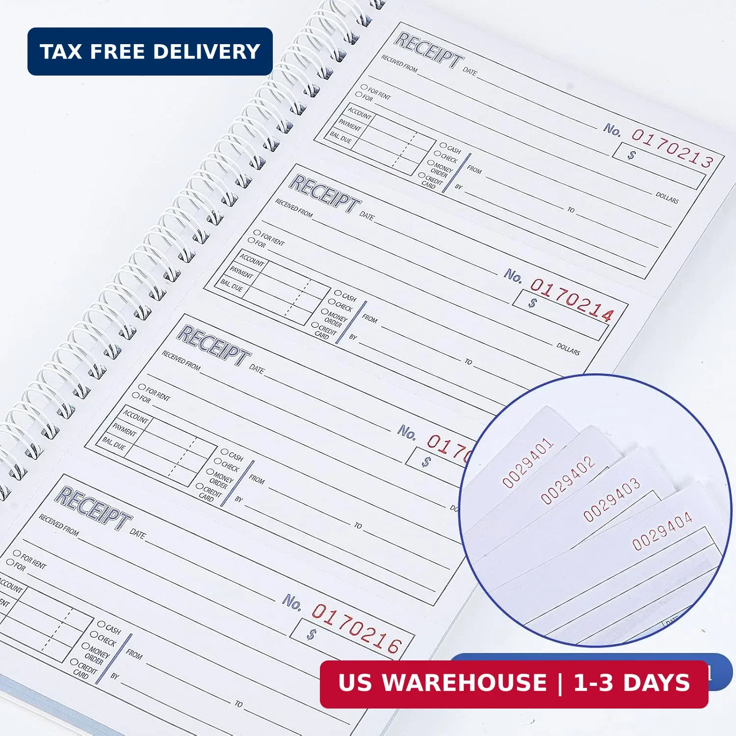 10 Pack Receipt Books with Carbon Copies, Rent Receipt Book, 3-Part Carbonless,