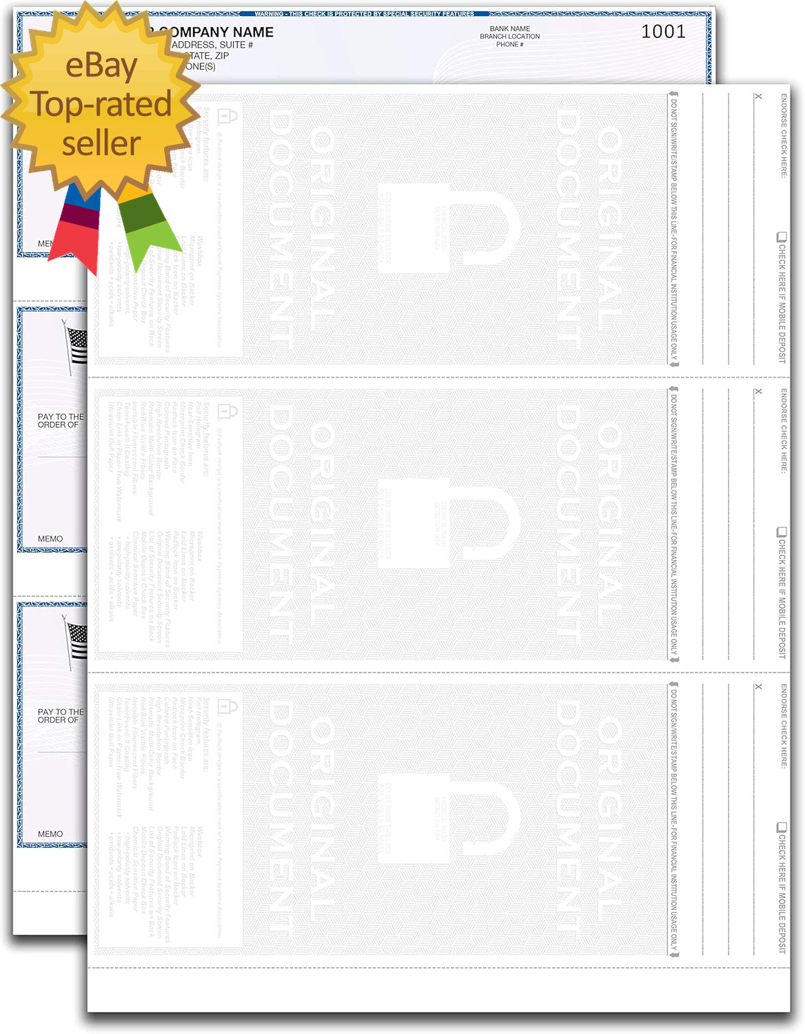 3 Checks per Page Hologram High Security Laser Check Stock 150 Sheets/450 Checks