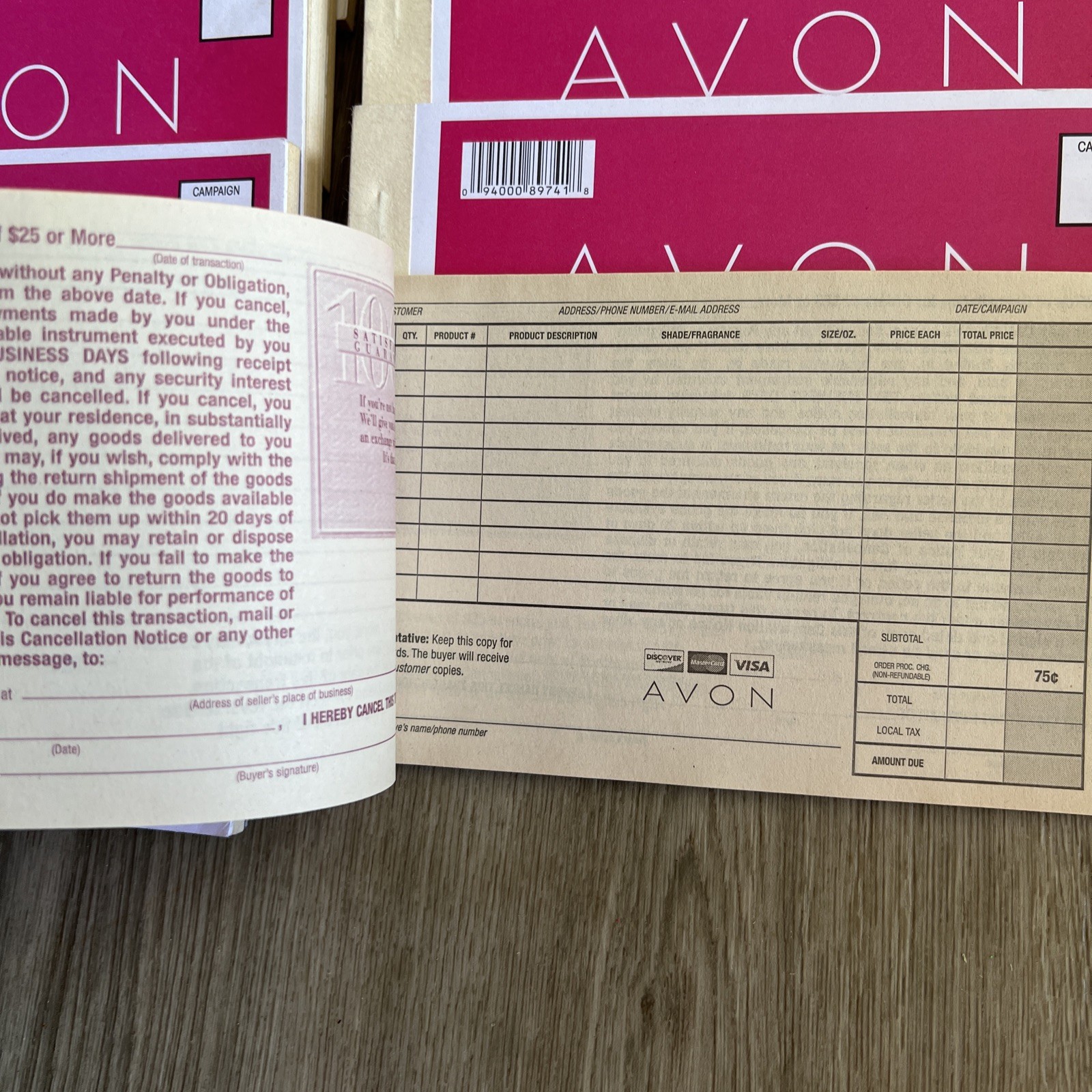 Unused AVON Order Receipt Books, Lot of 14, (3) Carbons, Discontinued, Stained