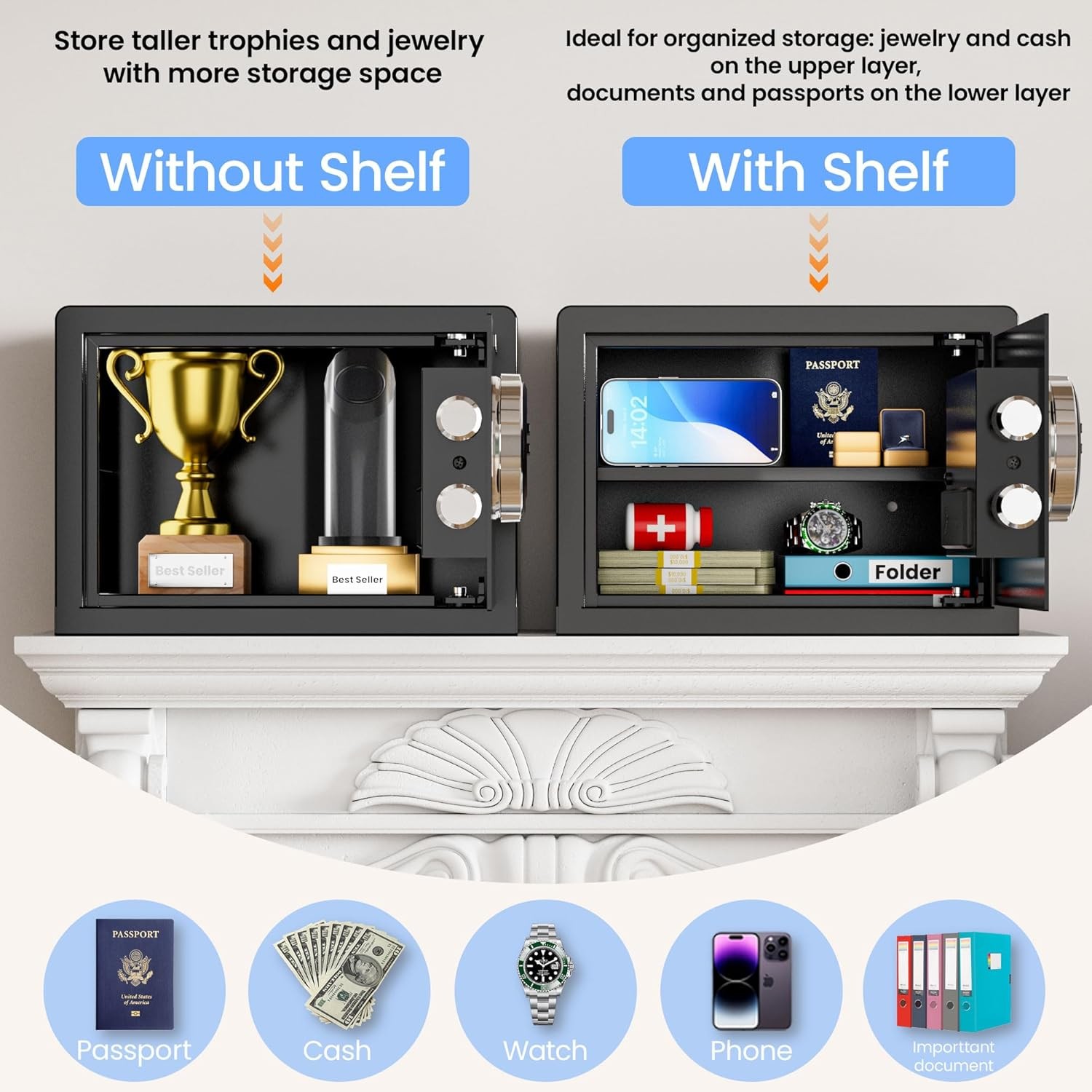 Smart Biometric safe with fingerprint lock (9.84″H x 9.84″D x 13.78″W), Small