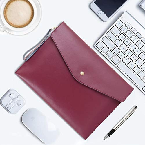 Wonderpool A4 Real Leather Multifunction Portfolio Envelope File A4, Wine Red