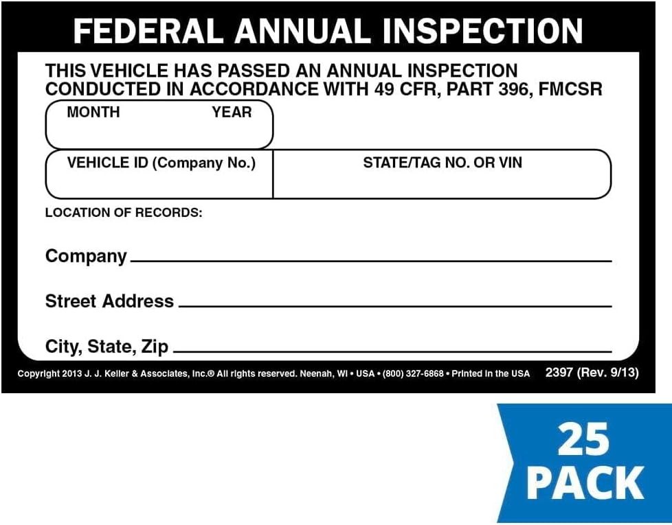 Self-Adhesive 25-Pack Vehicle Inspection Labels – Made in the USA for Compliance