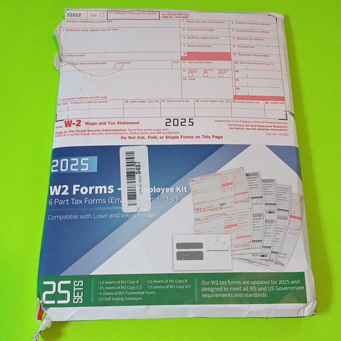 2025 W2 Tax Forms Kit with Envelopes – 25 Employee Set with W3 Forms