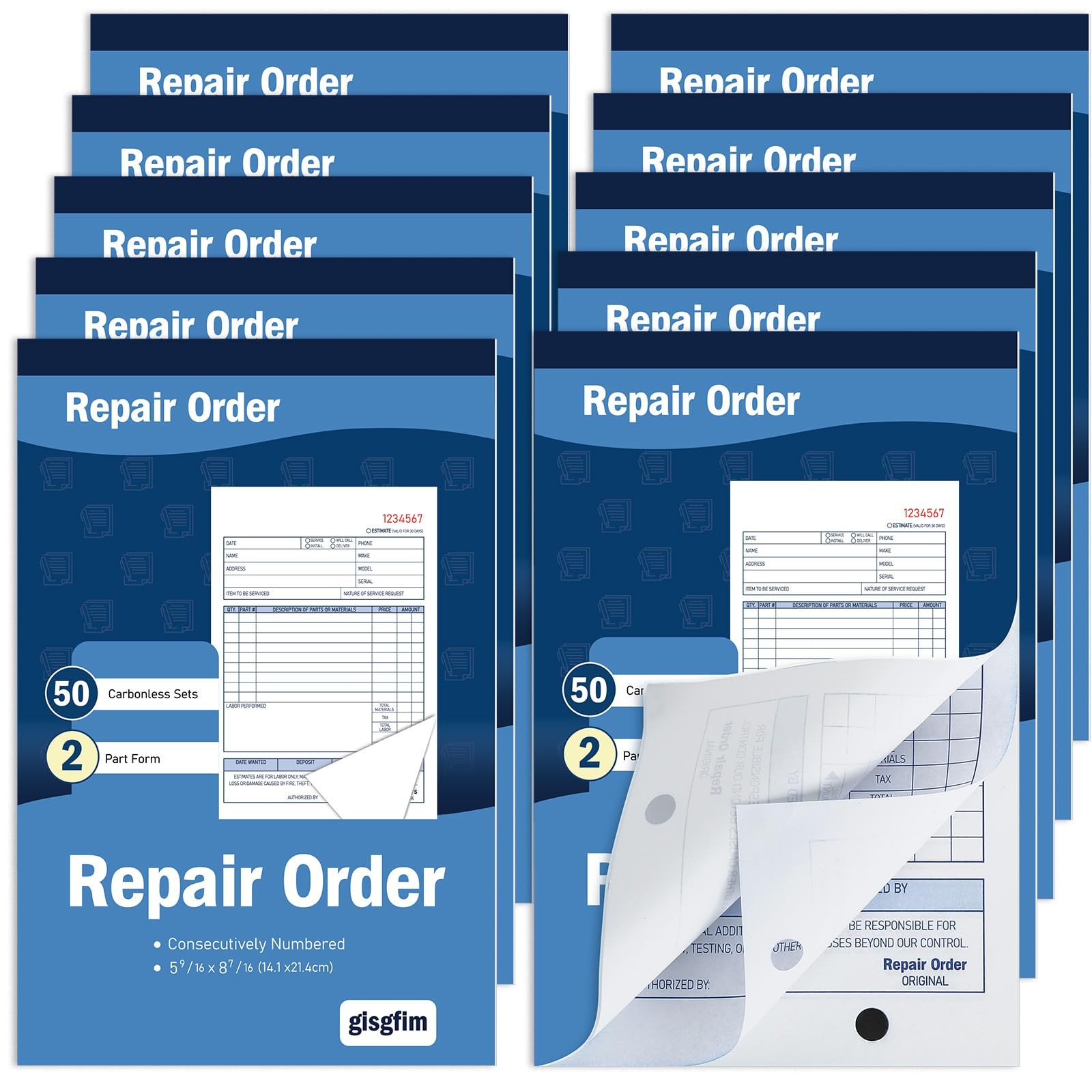 gisgfim 10 Pad Repair Order Book 2 Part Carbonless Receipt Books Consecutivel…
