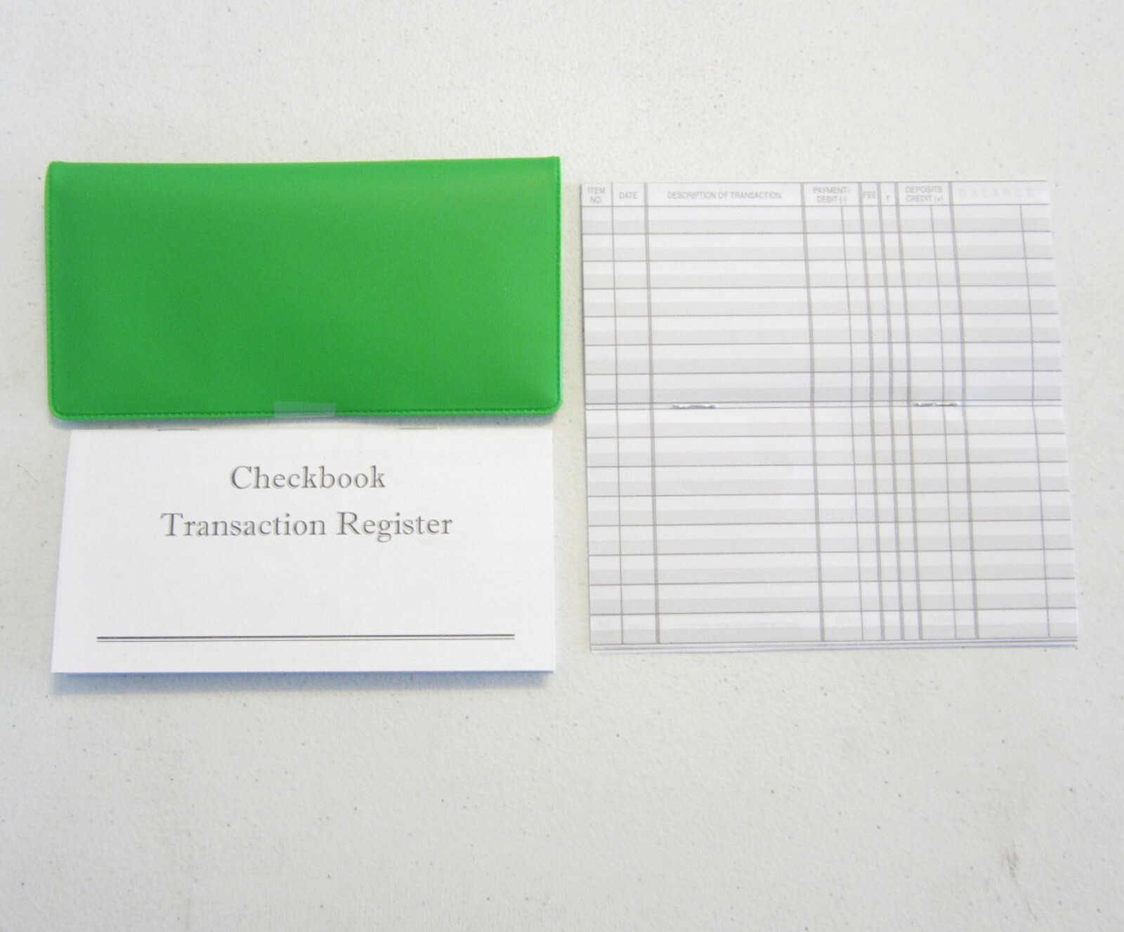 1 NEW LIME GREEN VINYL CHECK BOOK COVER & 6 CHECKBOOK TRANSACTION REGISTERS