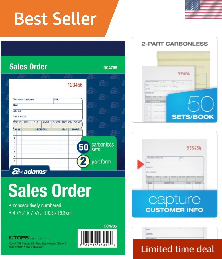 Sales Order Book, 2-Part, Carbonless, White/Canary, 4-3/16 x 7-3/16 Inches, 5…