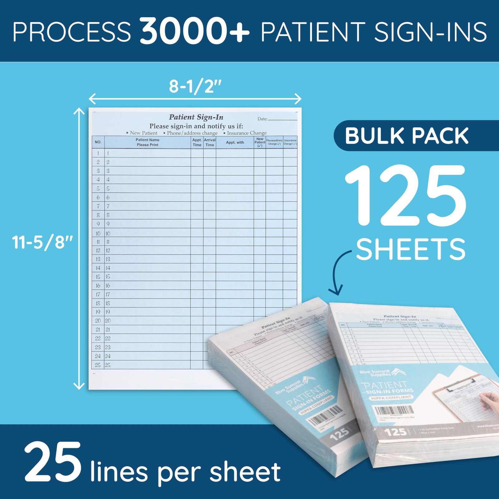 125 Patient Sign in Sheets, HIPAA Compliant, Peel Off Adhesive Labels Carbonl…