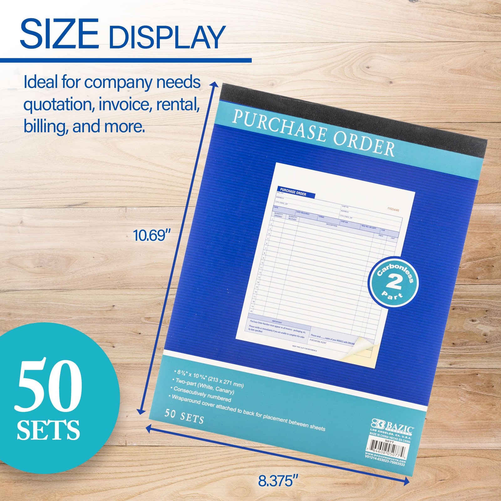 BAZIC Products Purchase Order Book, 2-Part Carbonless, 50 Sets 1-Pack, 50
