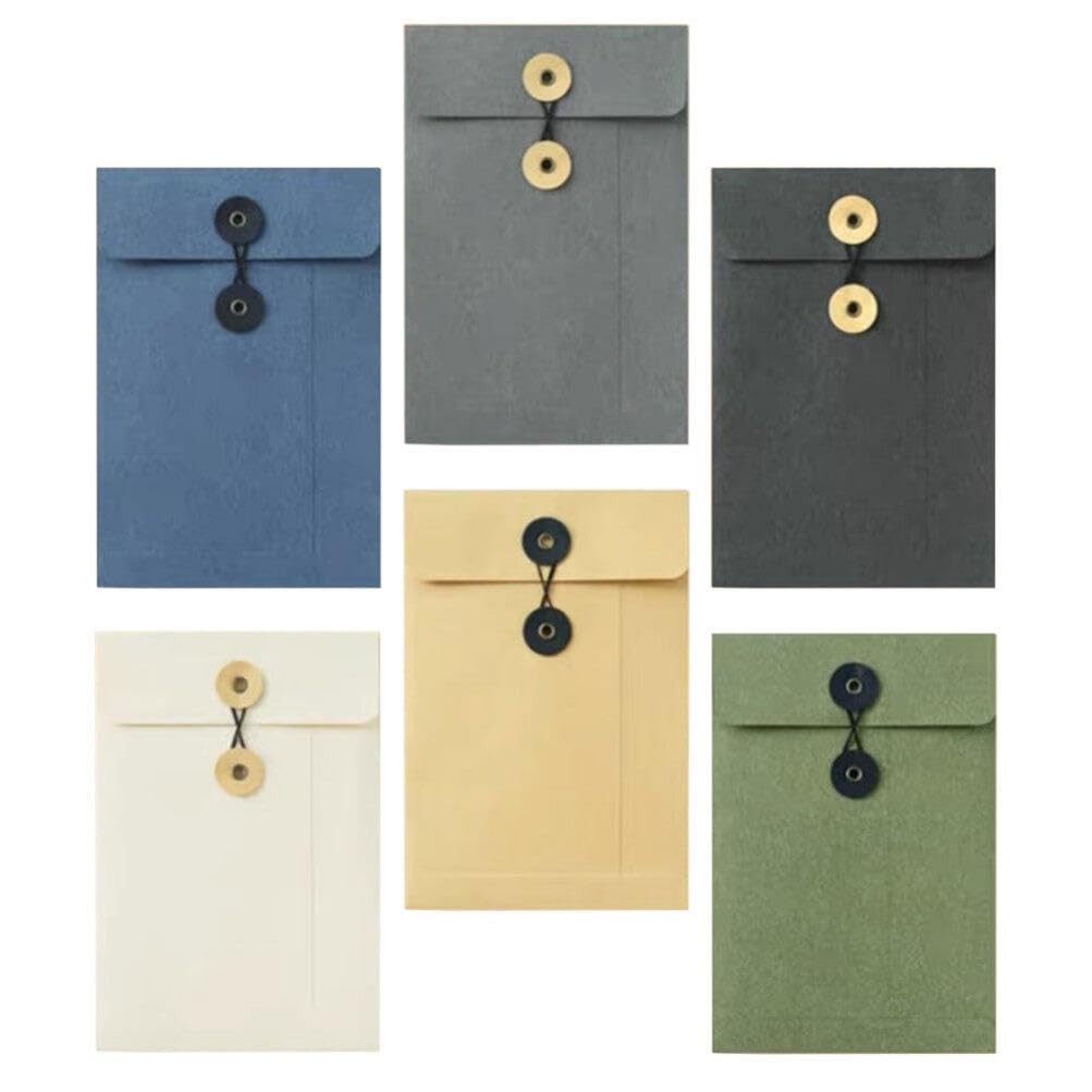 SHINEOFI 6pcs Kraft String Envelope File 23.00X16.00X0.10CM, Assorted Color