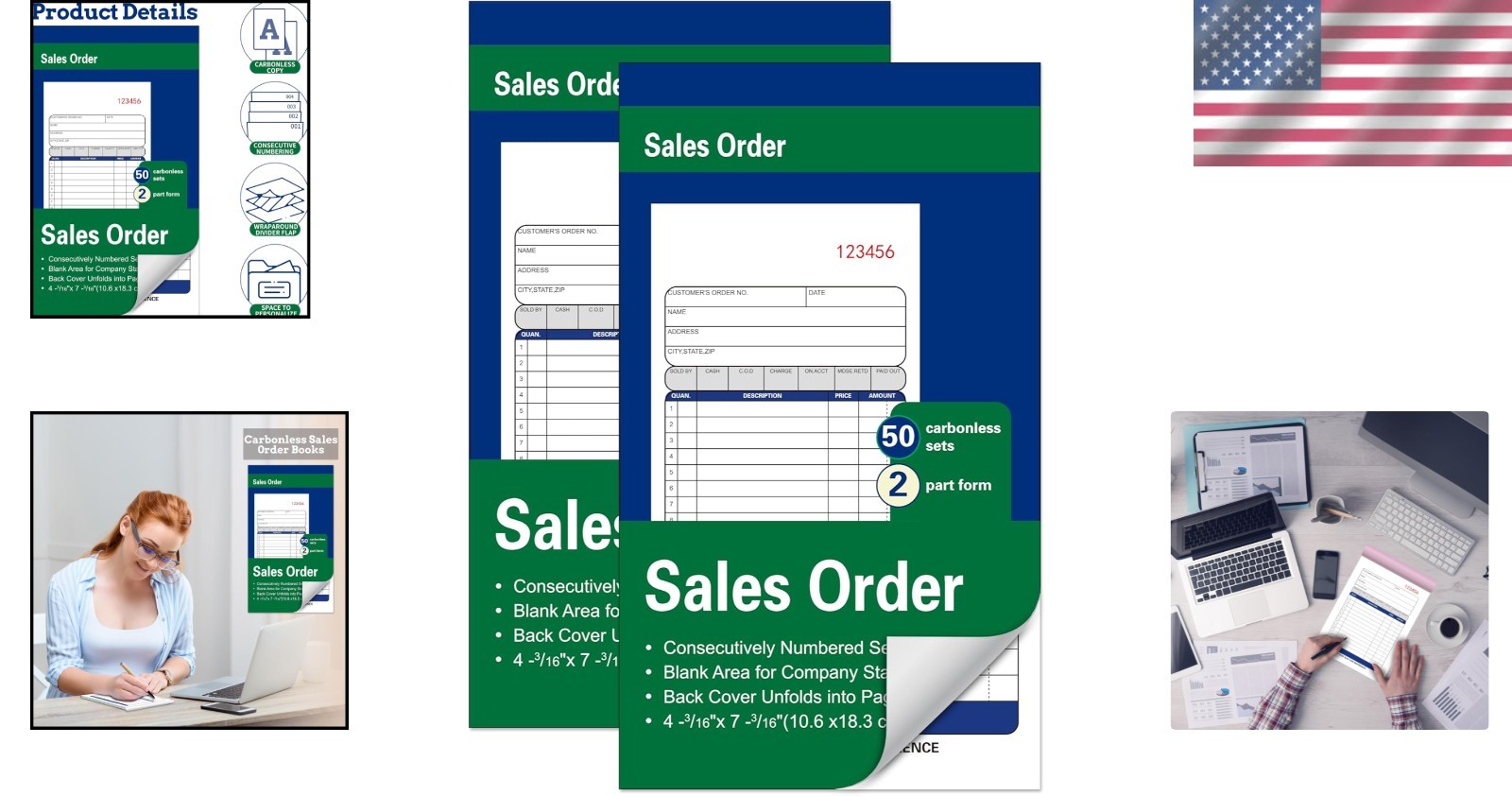 2-Pack Carbonless Sales Order Books – 4-3/16 x 7-3/16 Inches, Durable & Portable