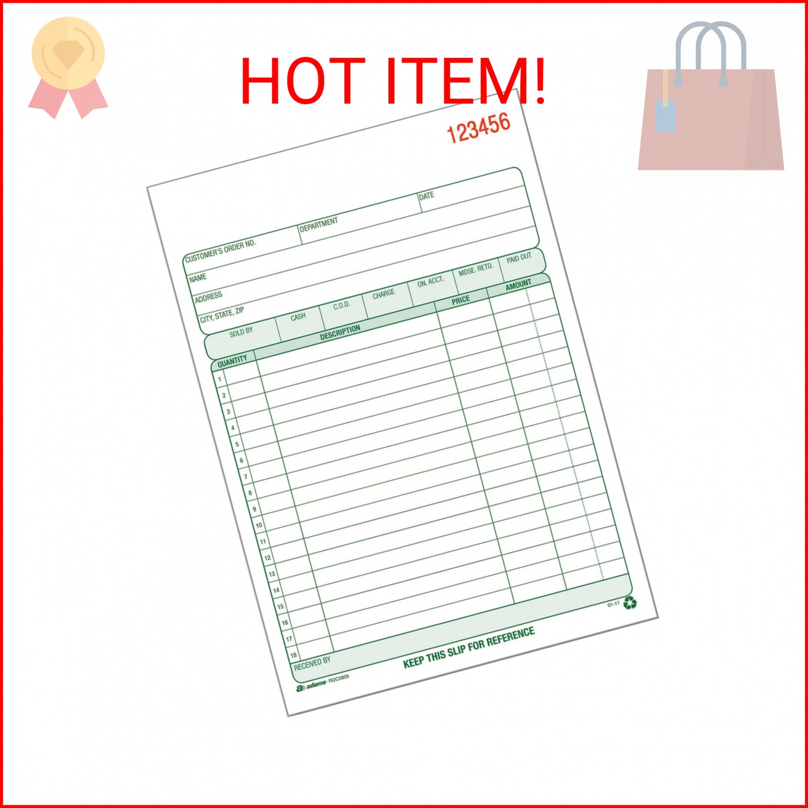 Adams Recycled All Purpose Sales Order Book, 2-Part Carbonless, White/Canary, 5-