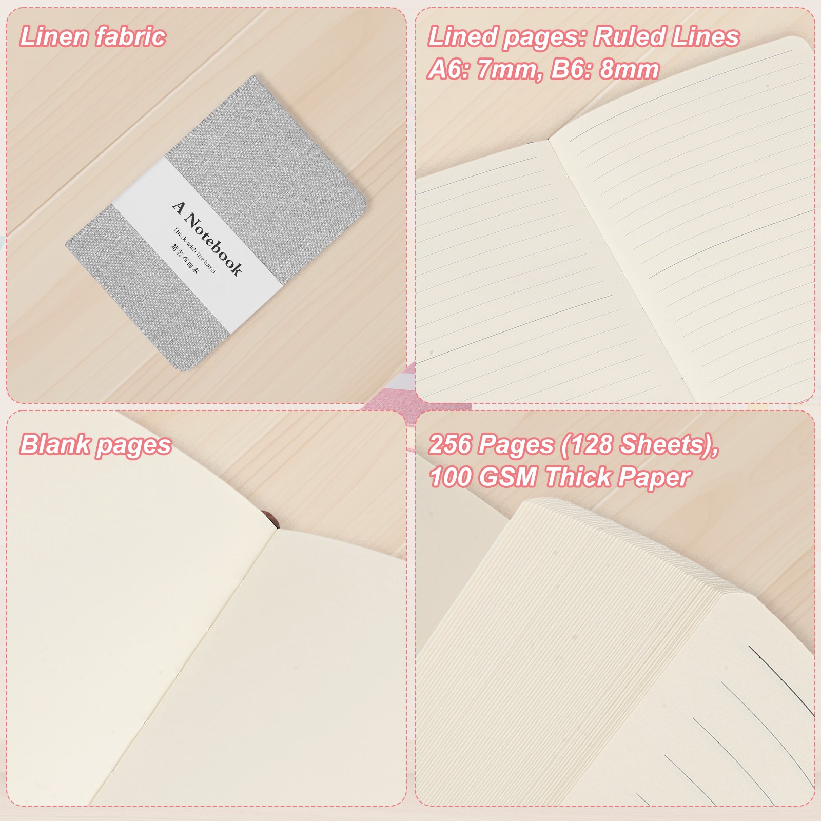 Linen Journal Notebook, 256 Pages 100 Gsm A6（3.9×5.7） Hardcover (Smoky Gray)