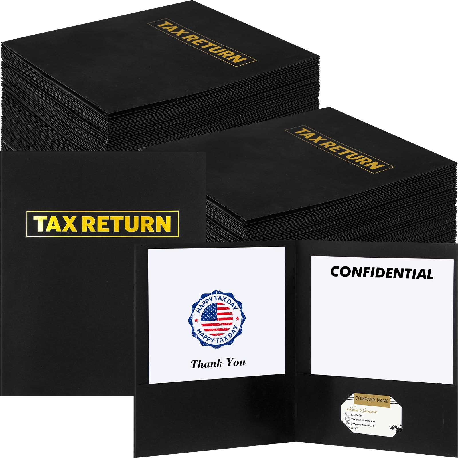 20 Pcs Tax Return Folders Bulk – Letter Size 2 Pocket Folders with Gold Print…