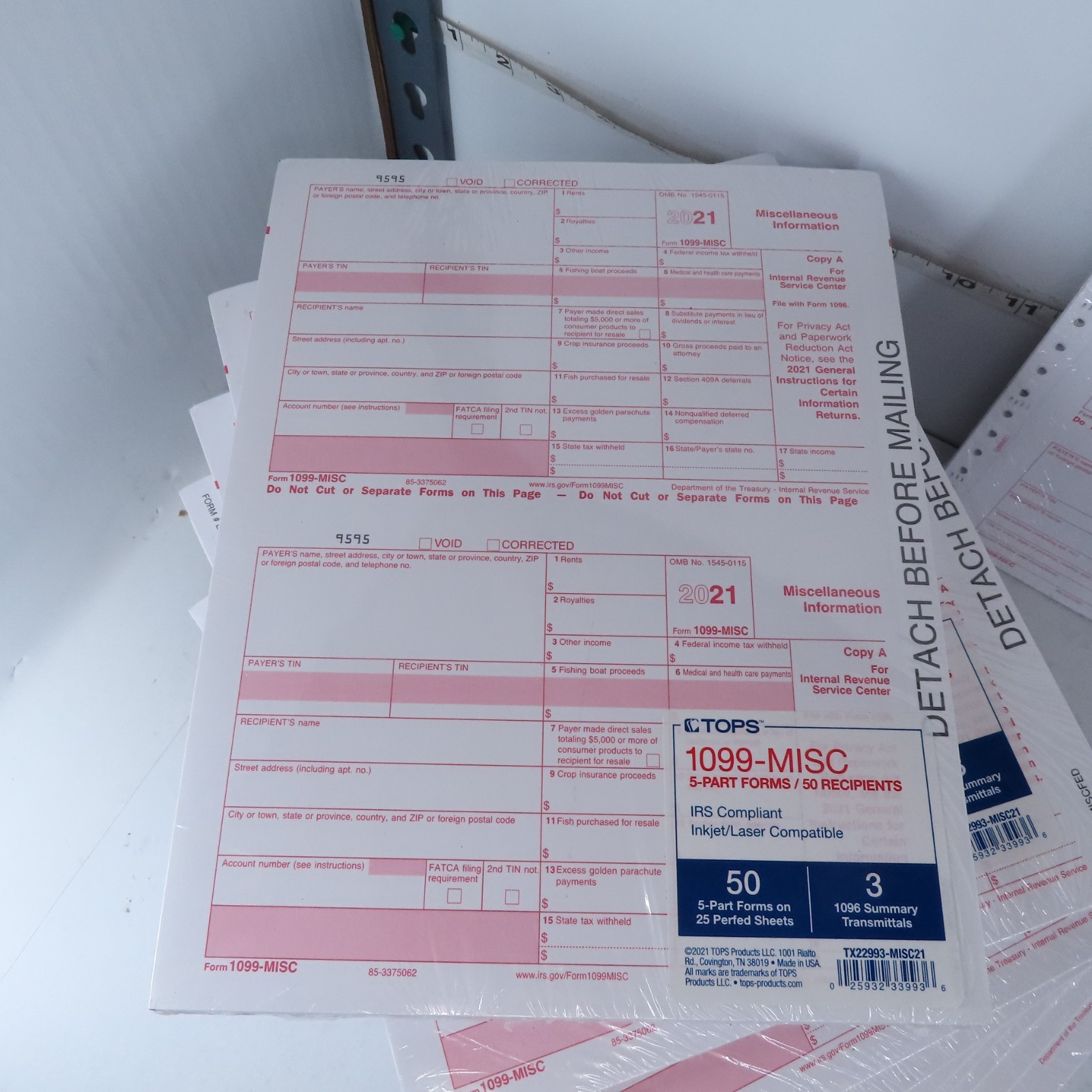 (10) TOPS 1099 MISC 2-UP FORMS + ADAMS 1099 NEC 3-UP CONTINUOUS TAX FORMS 2021
