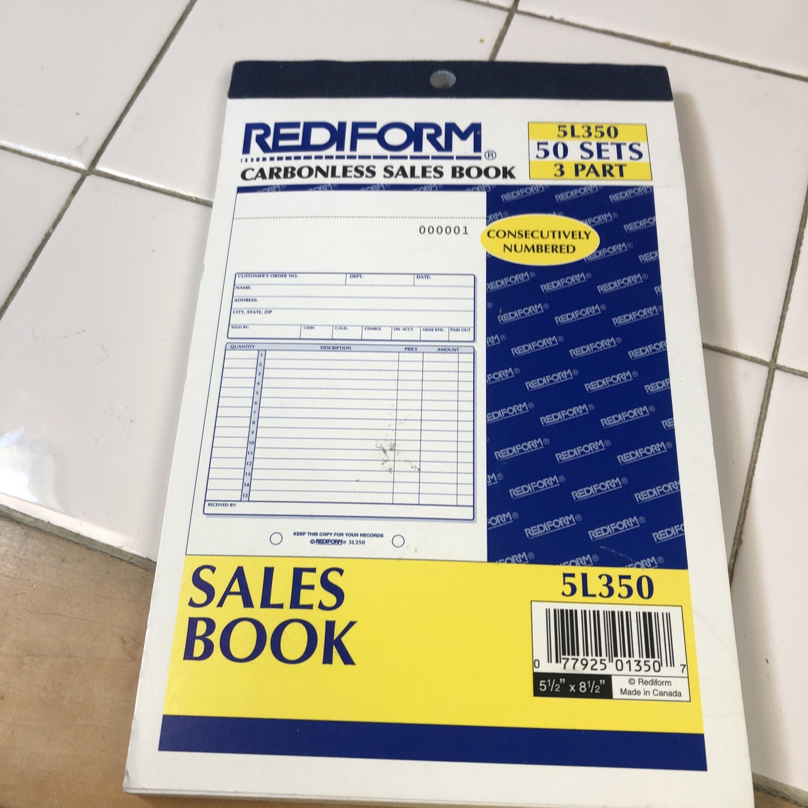 Rediform Sales Book 5 1/2 x 7 7/8 Three-Part Carbonless 50 Sets/Book 5L350
