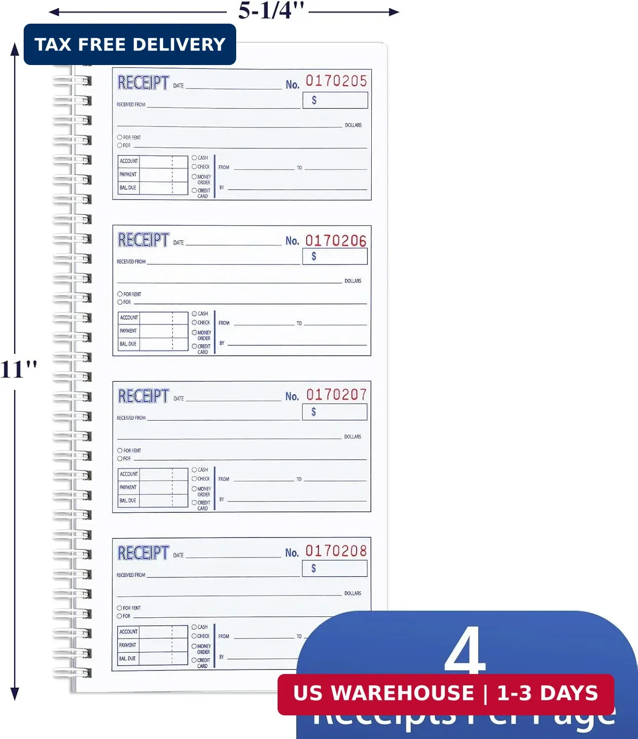 2 Pack Receipt Books with Carbon Copies, Rent Receipt Book, 2-Part Carbonless, 5