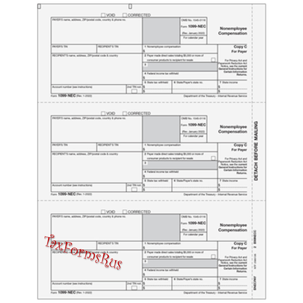 2022 IRS Tax Form 1099-NEC Laser 6 recipients+(1)1096 #NECS405 – 3UP 4pt NO Env