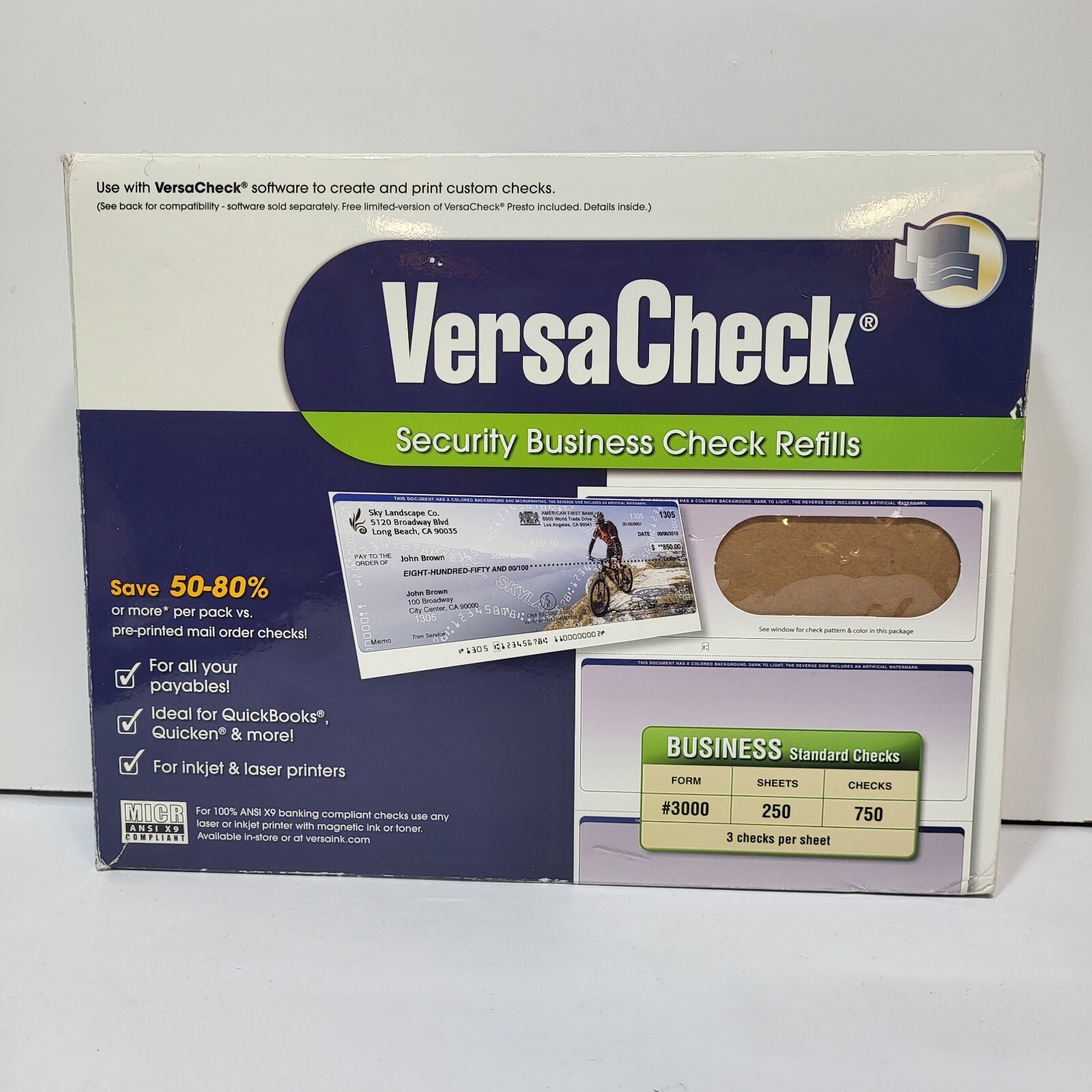 VersaCheck Security Business Check Refills 750 Standard Checks Form #3000
