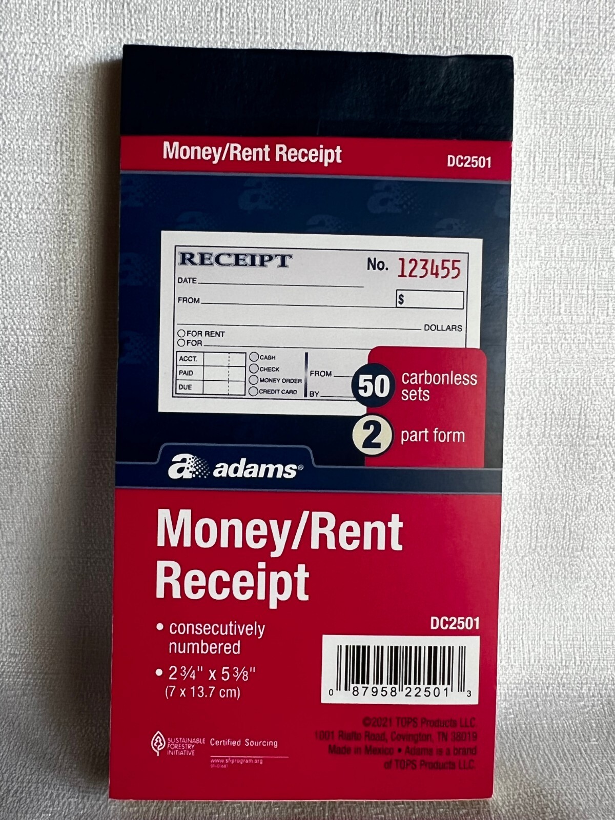 Adams DC2501 Money/Rent Receipt, 50 Carbonless Sets, 2 Part Form, 2 3/4″ x 5 3/8