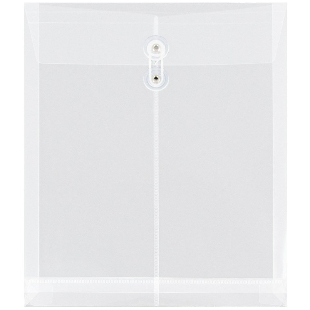 JAM PAPER Plastic Envelopes with Button 9 3/4 x 11 inches, Clear 12/Pack