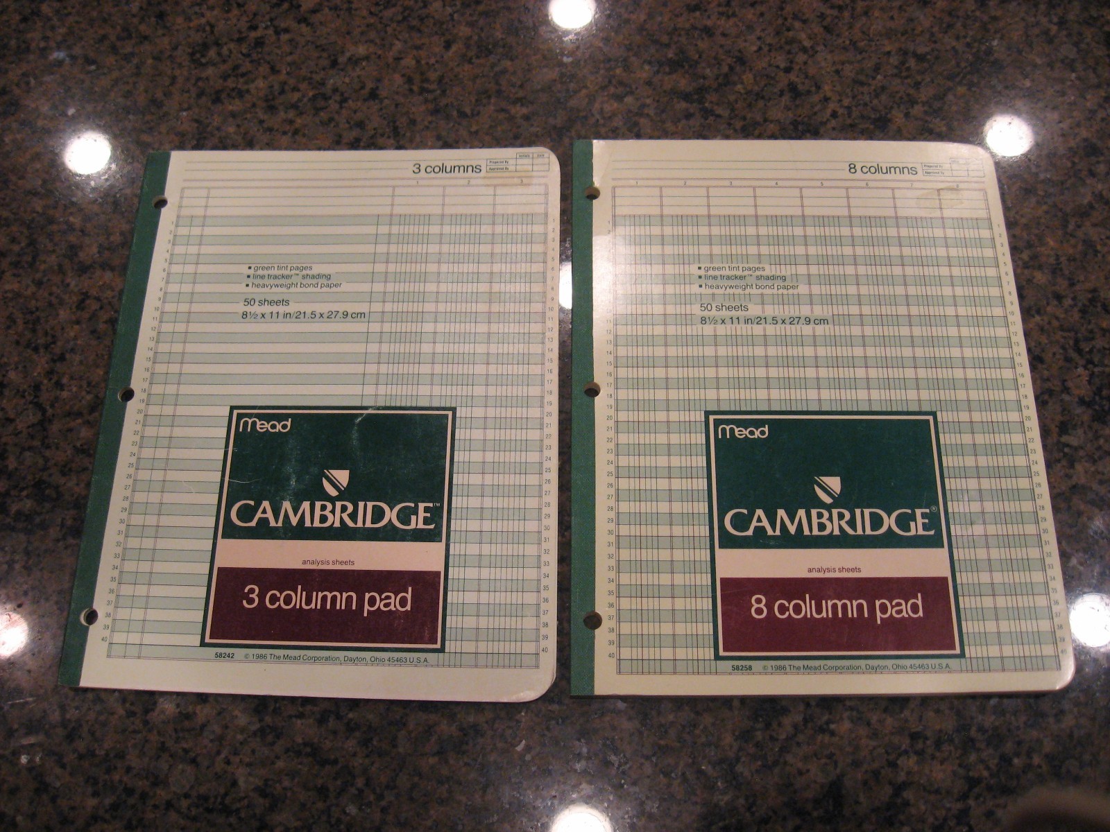 Vintage 80’s 1986 Mead CAMBRIDGE 8 & 3 Green Tint Column Pads (READ DESCRIPTION)
