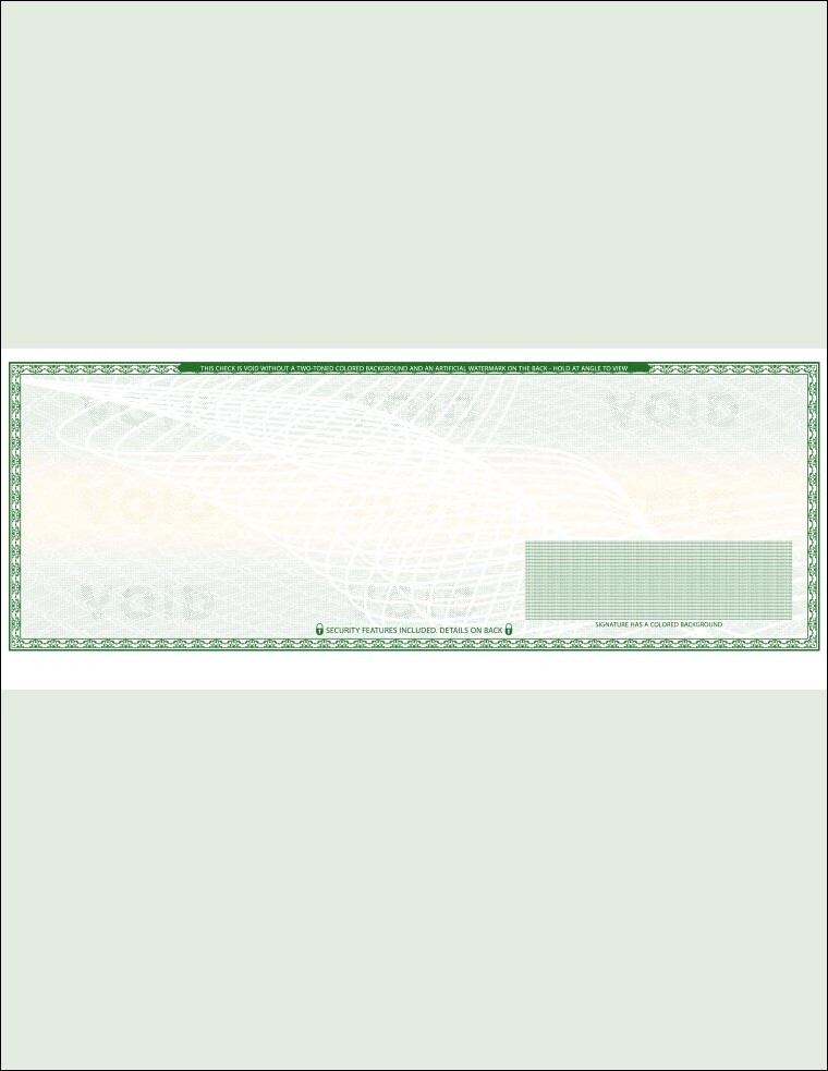 2000 Blank Check paper “High Security” – Check in Middle – Green Art Deco