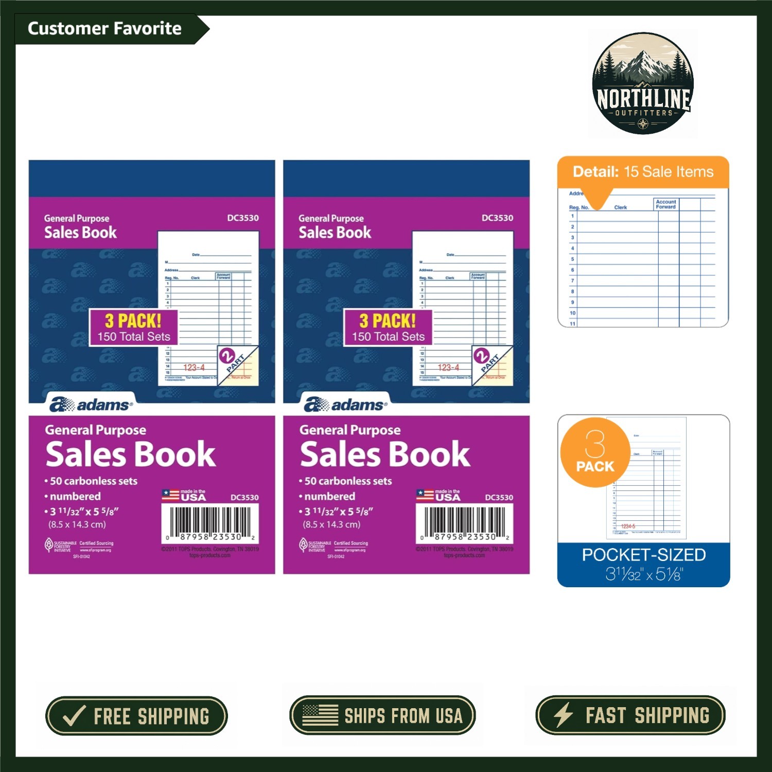 All-Purpose Carbonless Sales Books, 2-Part, 3-11/32 x 5-5/8 Inches, Pack of 2