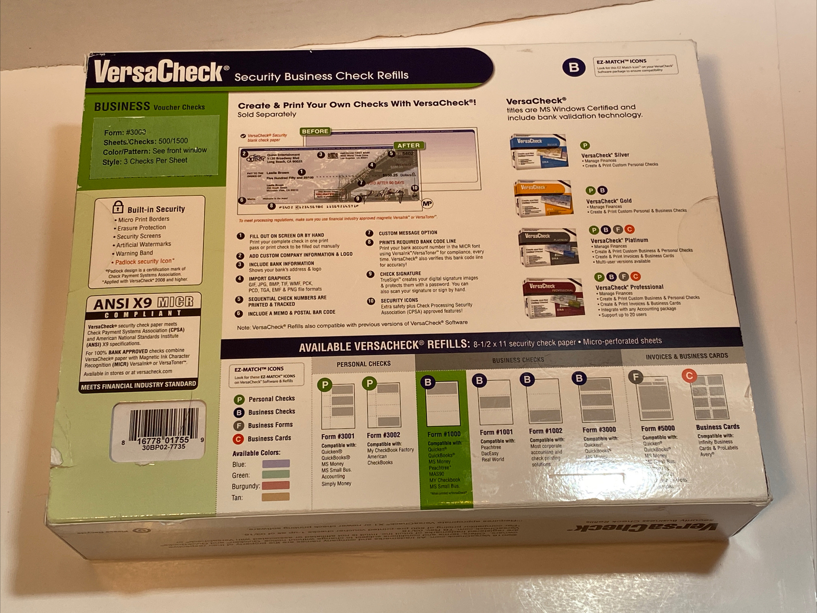 VersaCheck Security Business Check Refills 1500 Checks Form #3000