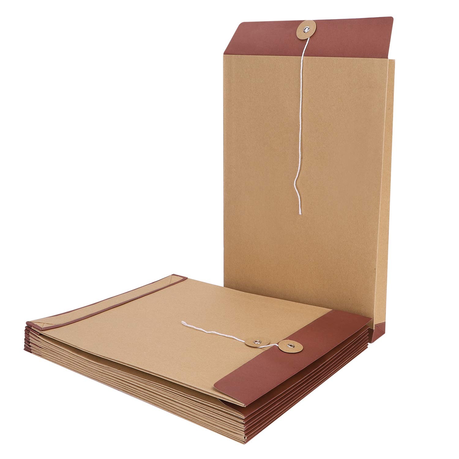 10 PCS A4 Kraft Paper File Folders Envelopes with String and Button Yellow