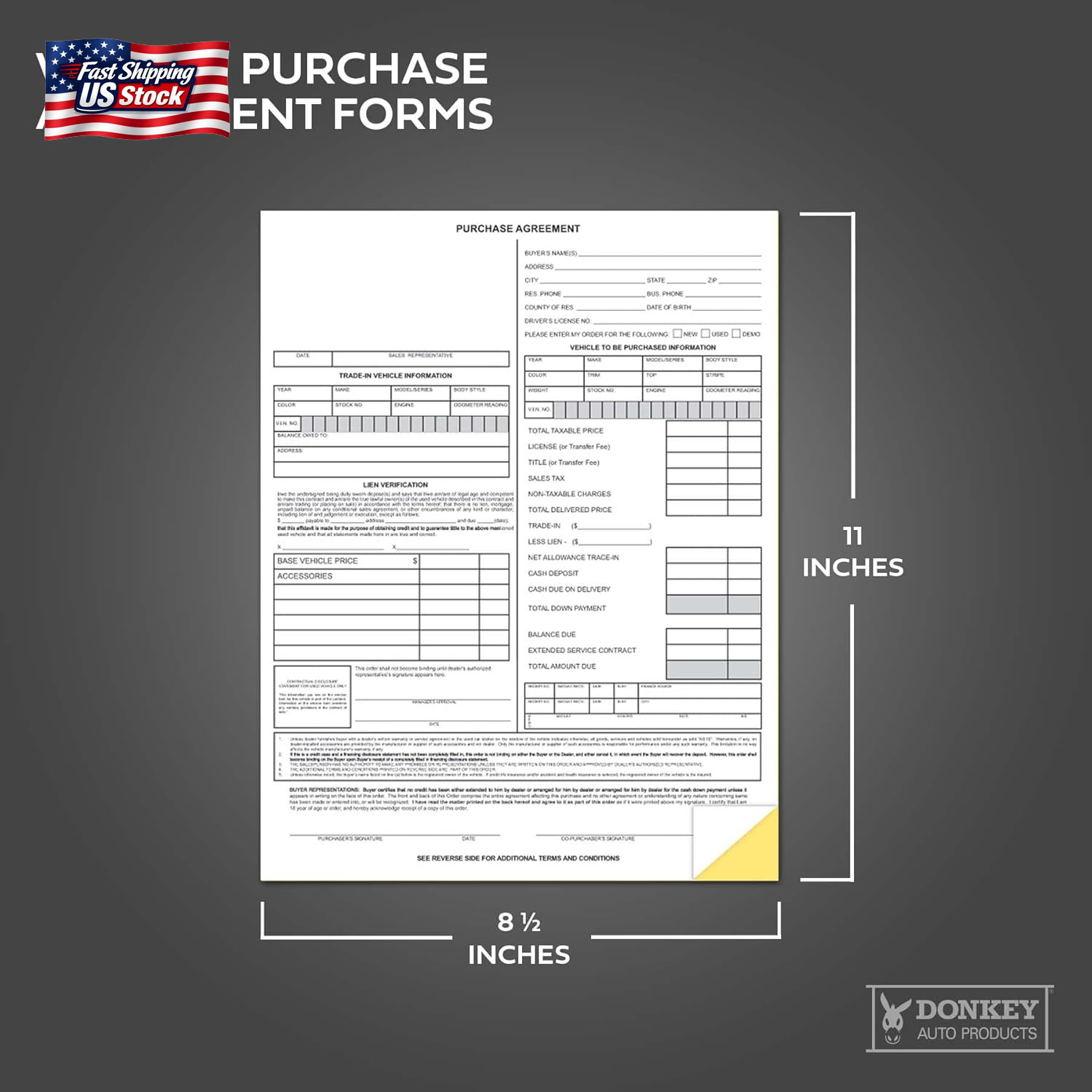 Vehicle Purchase Agreement Forms (2-Part) (100 per Pack)