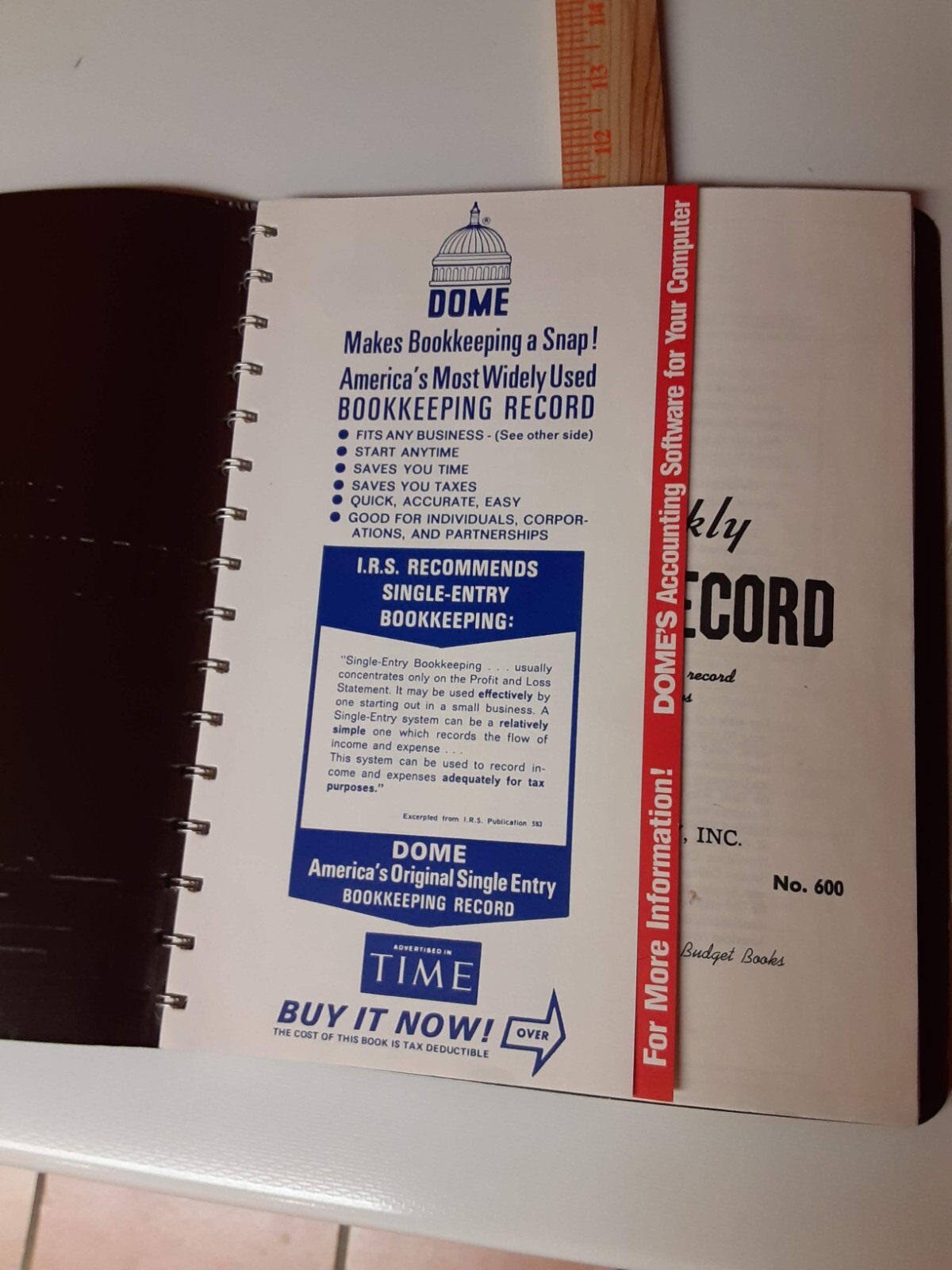 Vintage Dome Simplified Weekly Bookkeeping Record No 600 Ledger brown
