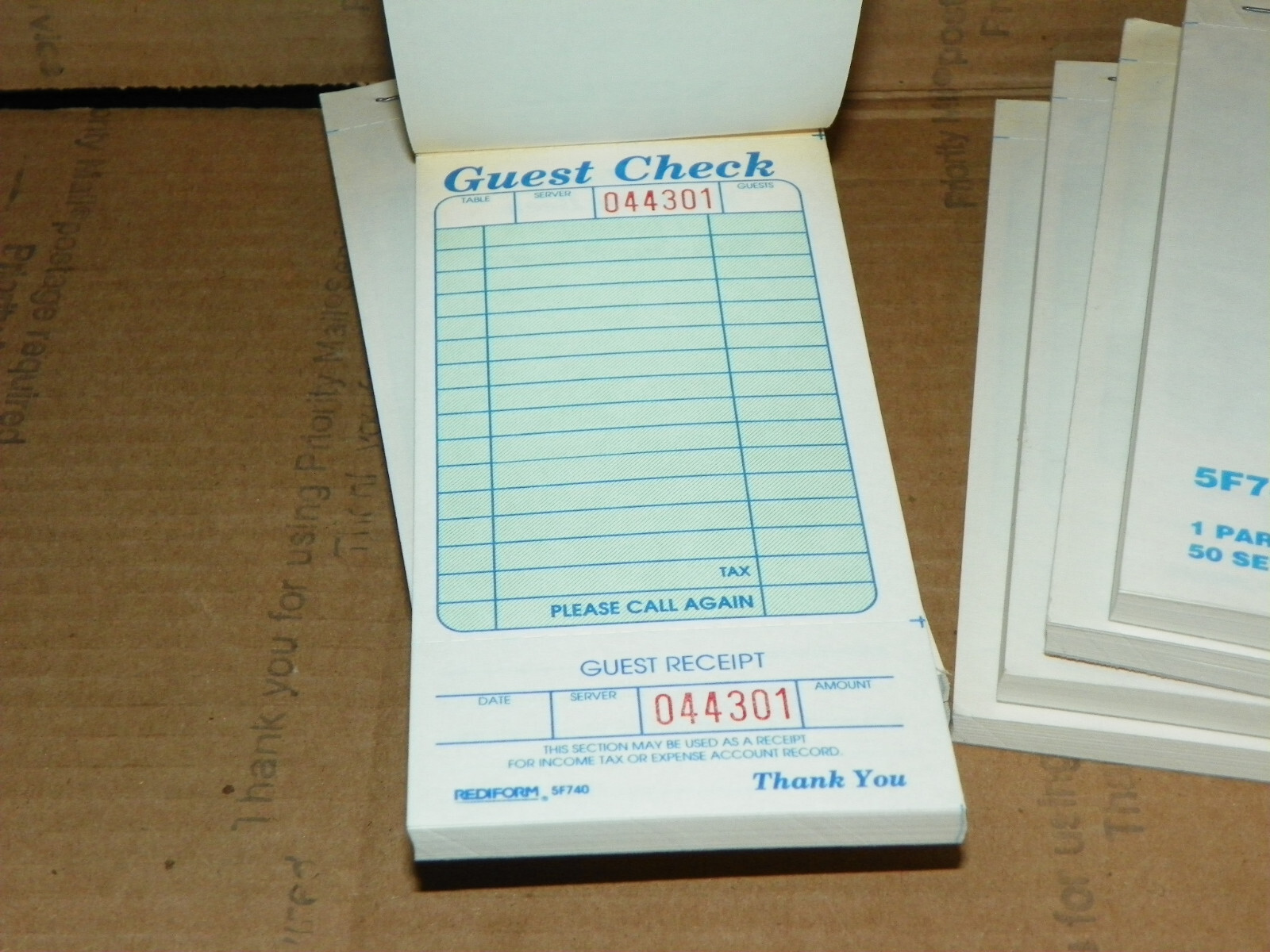 Lot of 8 REDIFORM Guest Check Pad Perforated Guest Receipt 5F740 1 part 50 sets