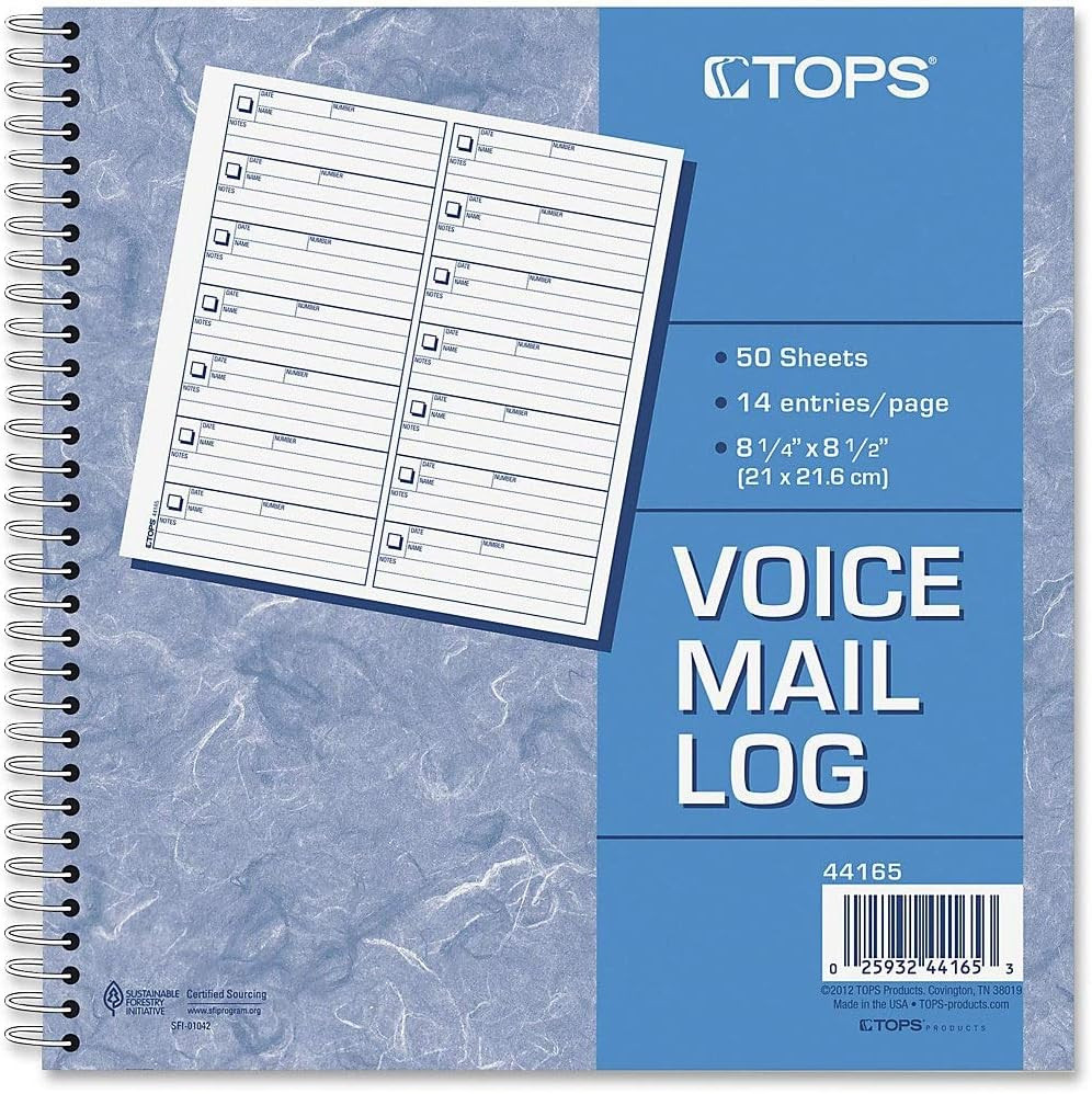 44165 Voice Mail Log , 8 1/2 X 8-1/4, 1,4-Message