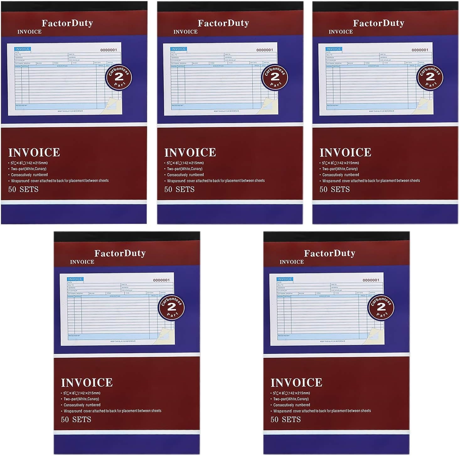 5 Pack Receipt Large Sales Order Book Invoice Duplicate Copy 50 Sets 5.5″ X 8″5