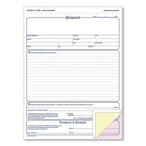 Adams Contractor Proposal Form, Three-Part Carbonless, 8.5 x 11.44, 50 Forms
