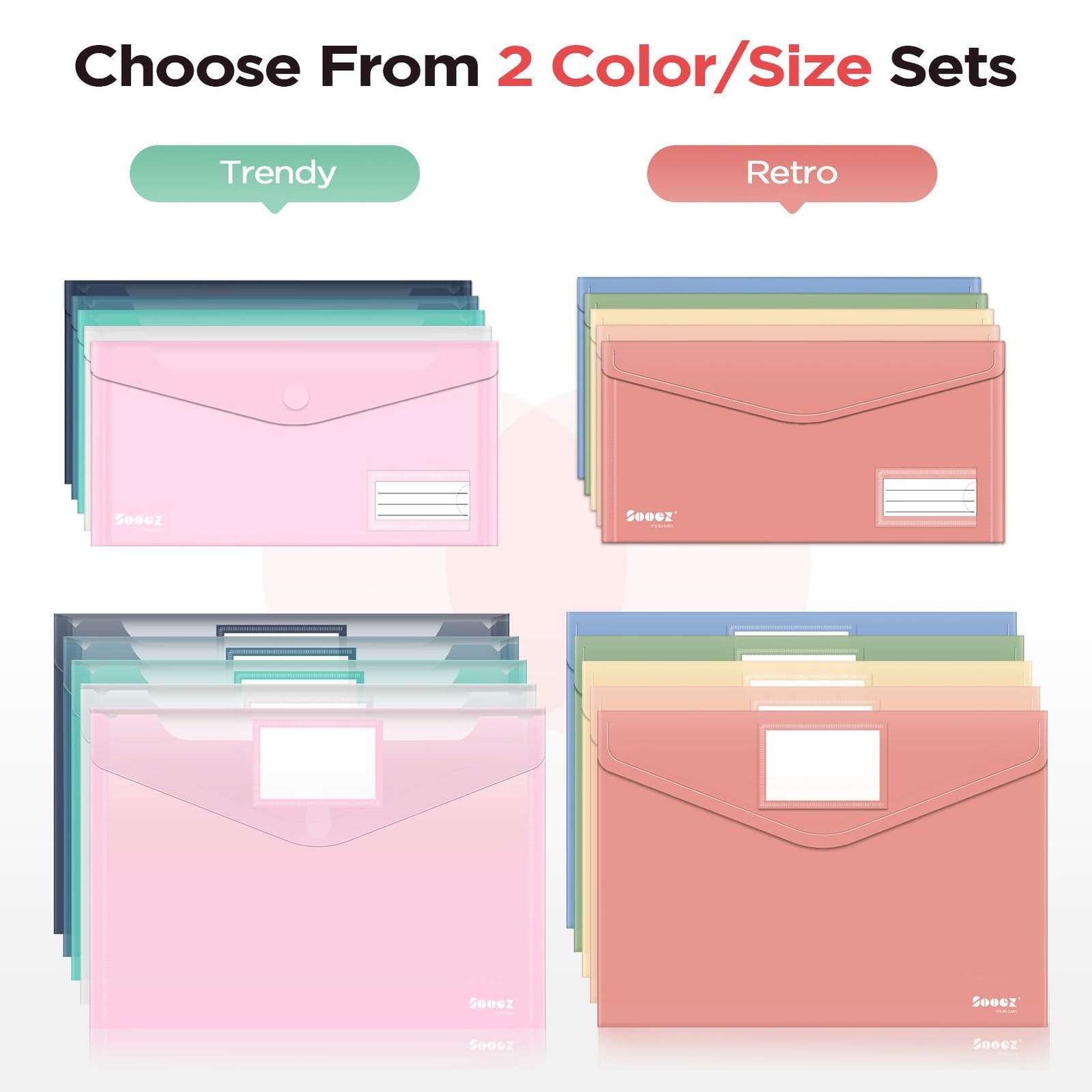 Sooez 10Pack Plastic Envelopes, File Folder, Letter/A4 Size, Retro
