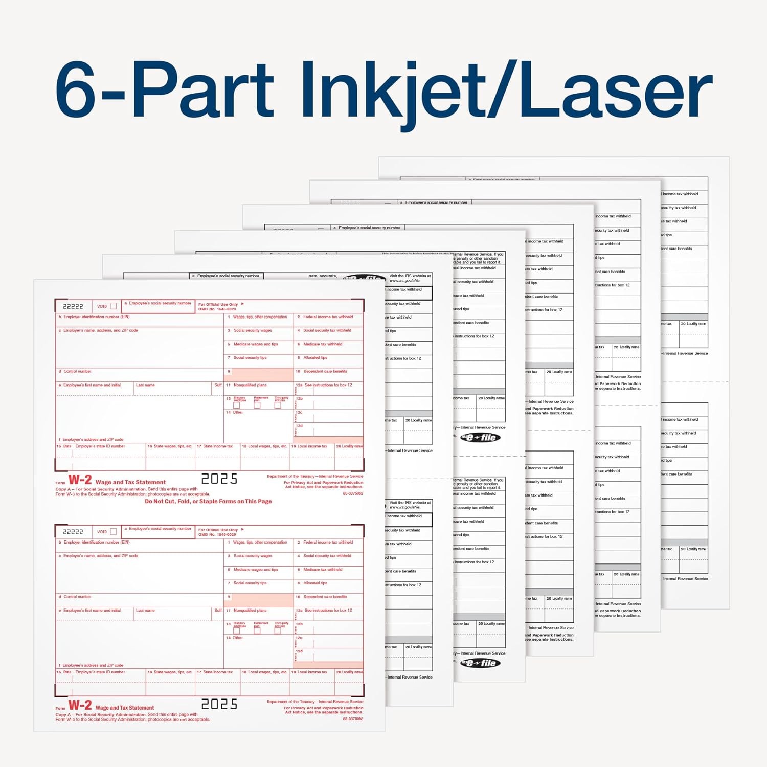 Adams W-2 Forms 2025, 6-Part Kit for 12 Recipients, Includes 12 Envelopes, 3 W-3