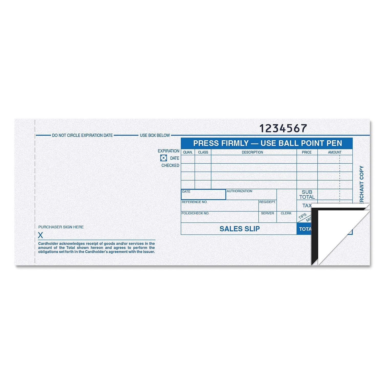 Carbonless Credit Card Sales Slips Universal Format 2 Copy 100 Slips Pack