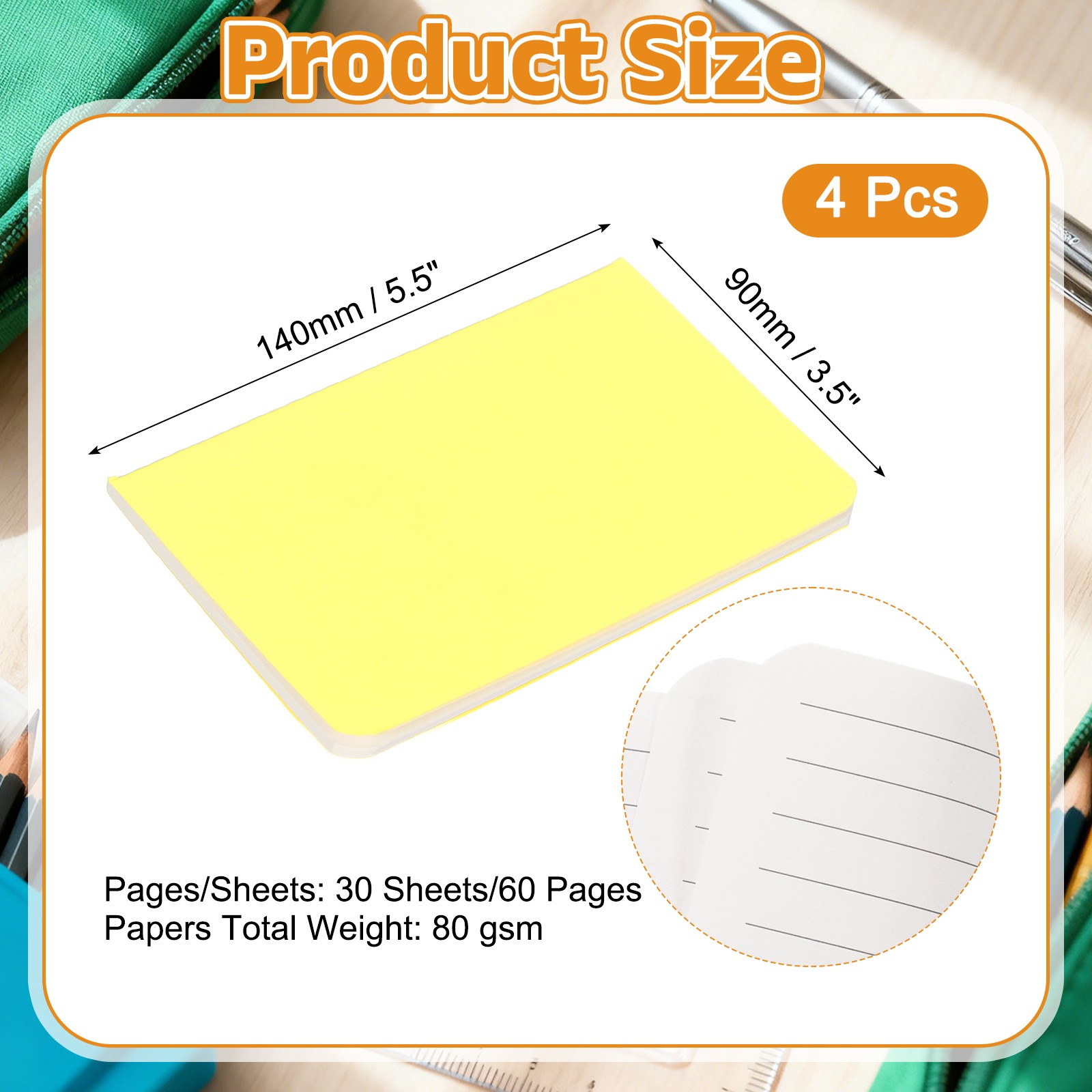 4 Pack A6 Notebook, A6 Journal Mini Notebook Pocket Kraft,Light Yellow