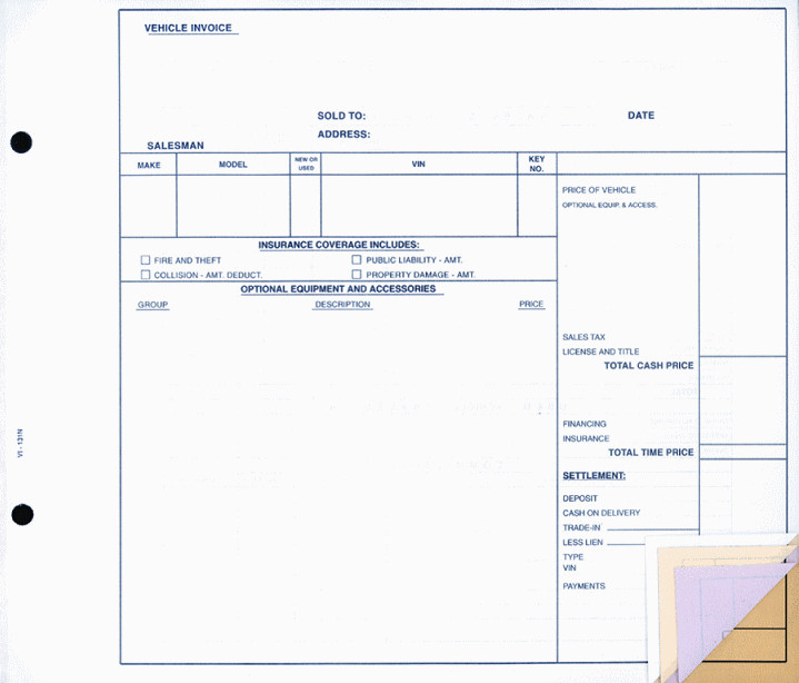 300 Vehicle Invoices / 4 Part / VI-131N Carbonless Plain Invoice #8010 Plain