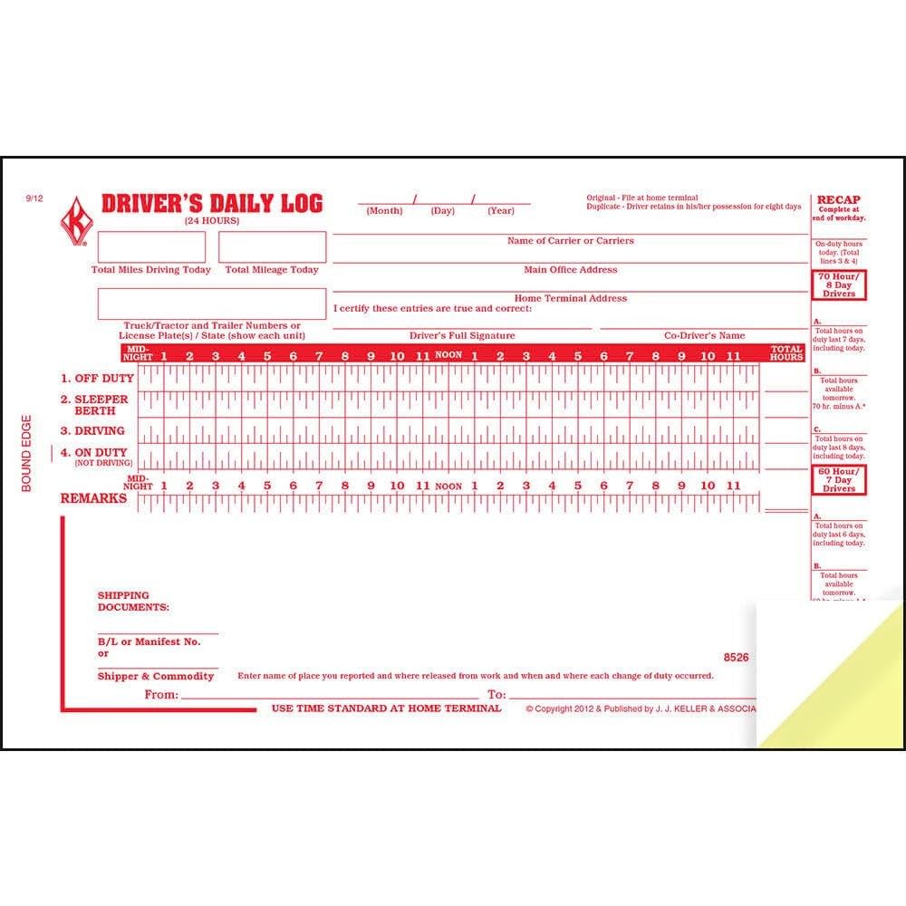 Driver Daily Log Book 5-pk. with 7- and 8-Day Recap – Book Format, 2-Ply Carbonl