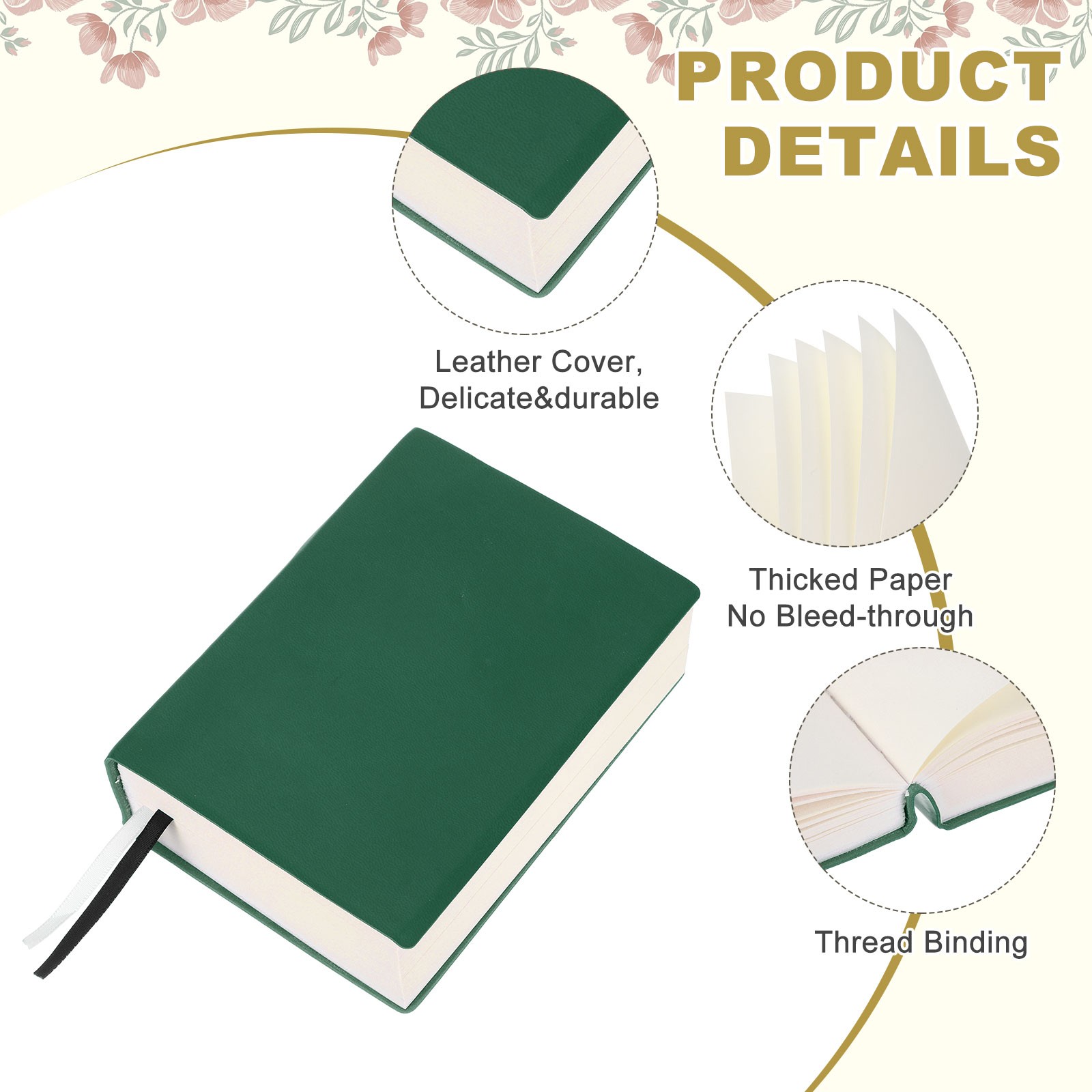 Blank Notebook, A6 Thick Journal Notebook, Dark Green
