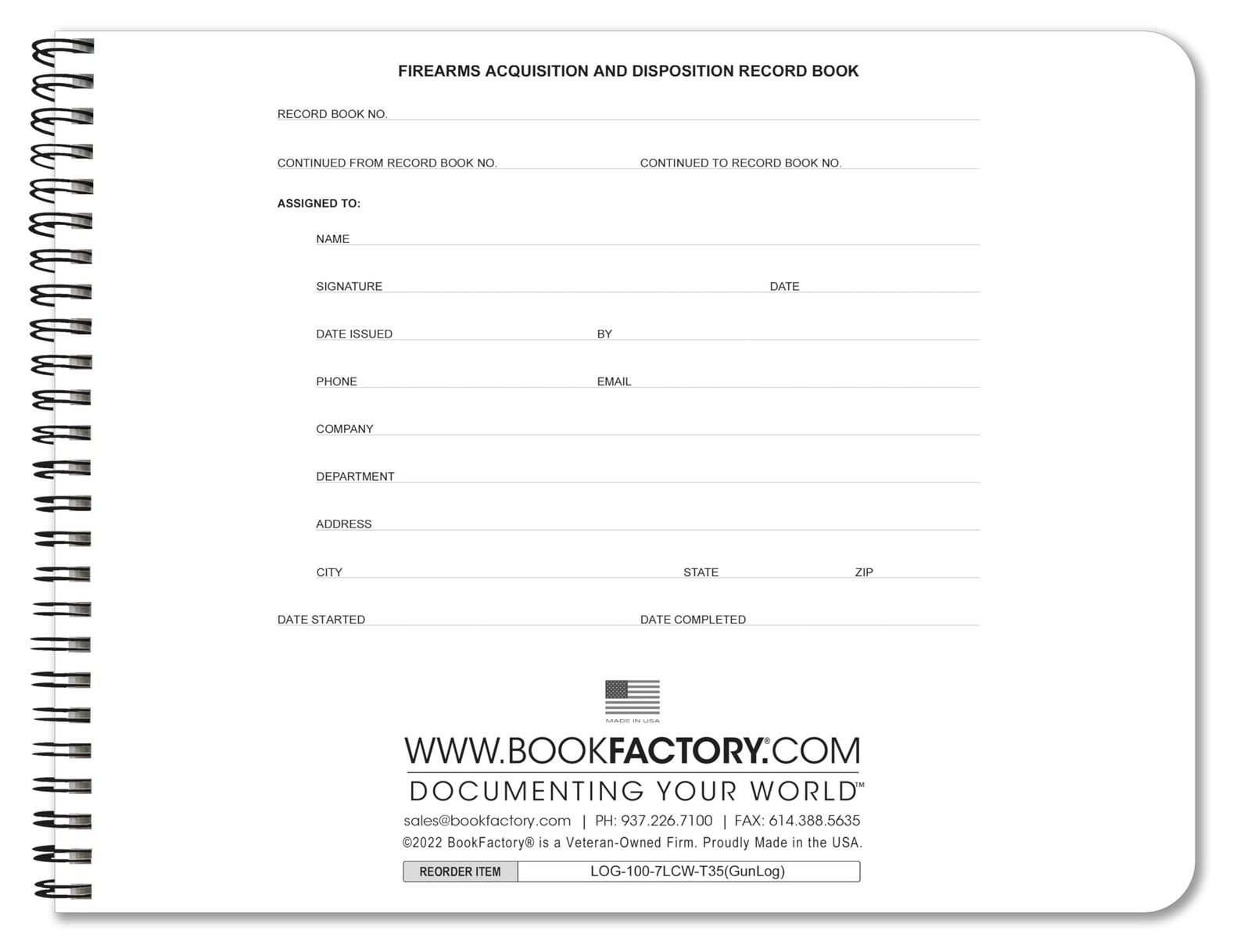 BookFactory Firearms Acquisition and Disposition A&D Gun Log Book 100 pages