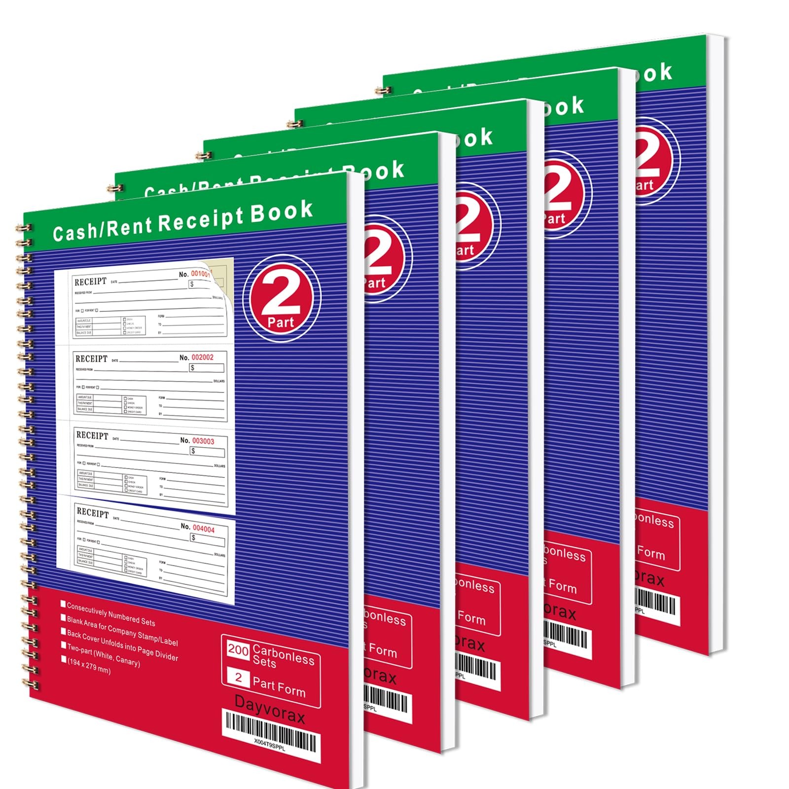 Money and Rent Receipt Books – Book with 2 Part Carbonless Copies,…