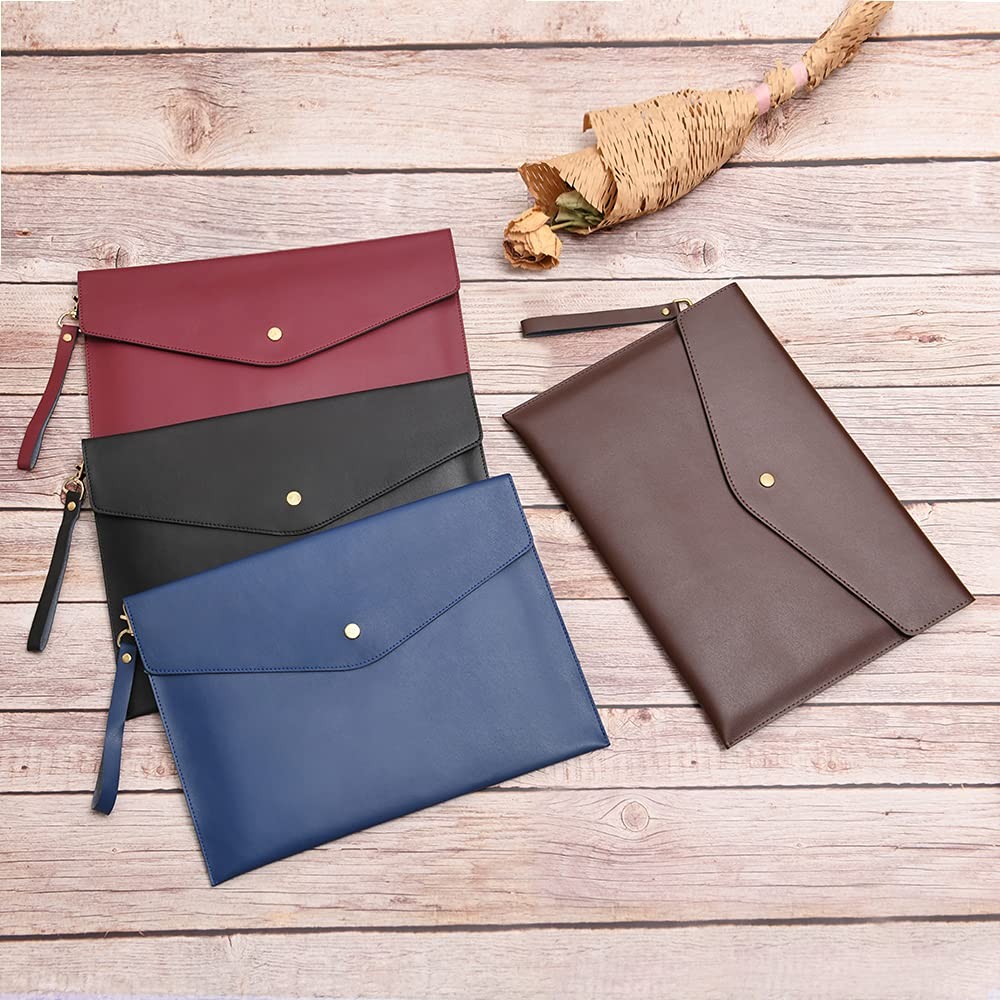Wonderpool A4 Real Leather Multifunction Portfolio Envelope File A4, Wine Red