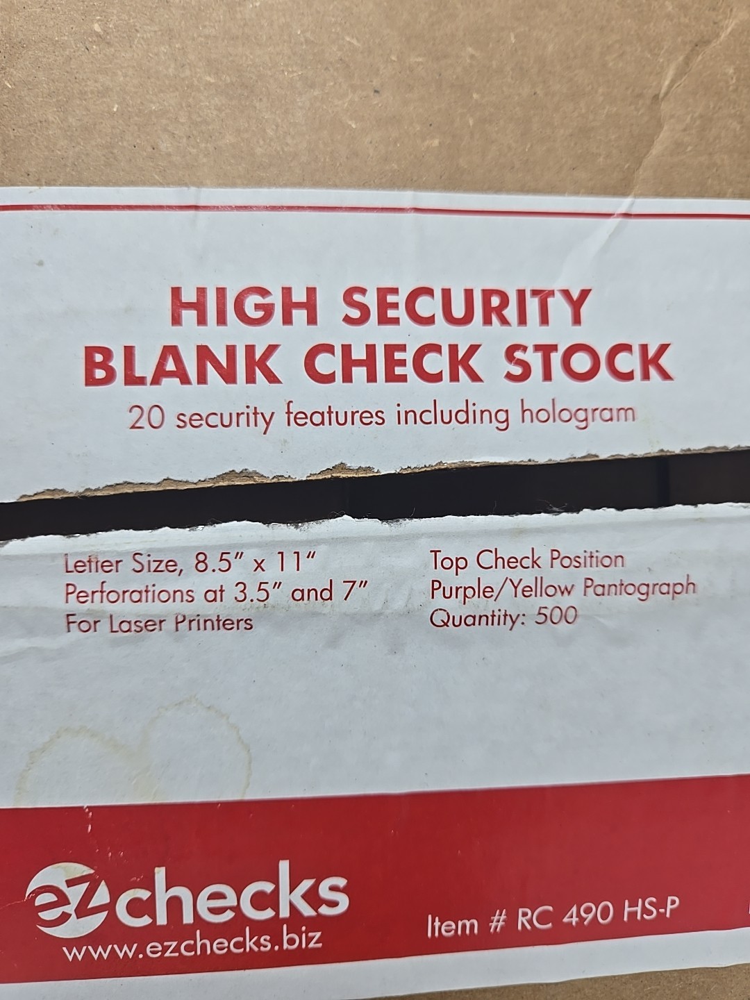 EZ Checks Blank Hologram High Security Business Checks | Check at Top…