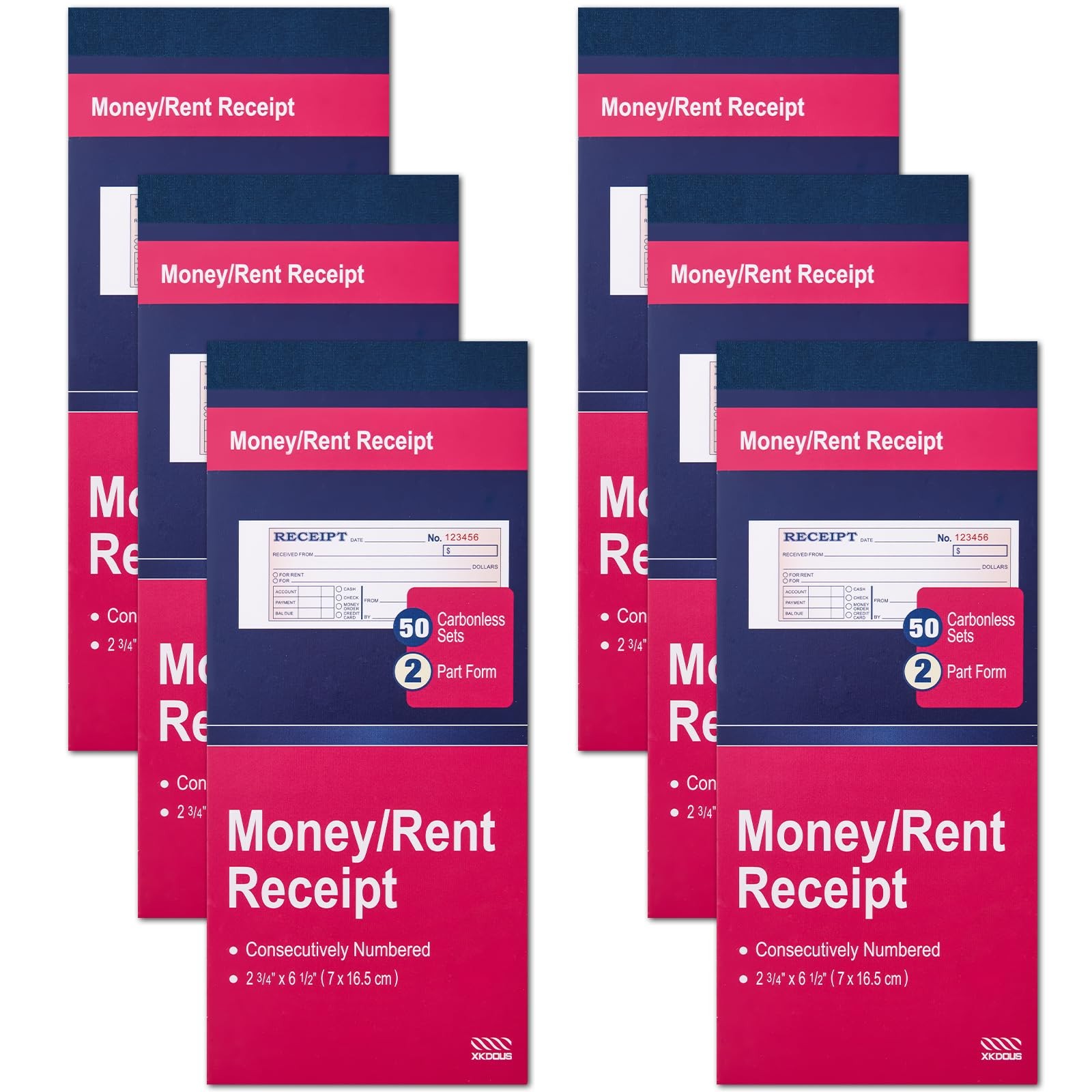 6 Pack Receipt Book with 2 Part Carbonless Copies, 2-3/4″ x 6-1/2″ Small Busi…
