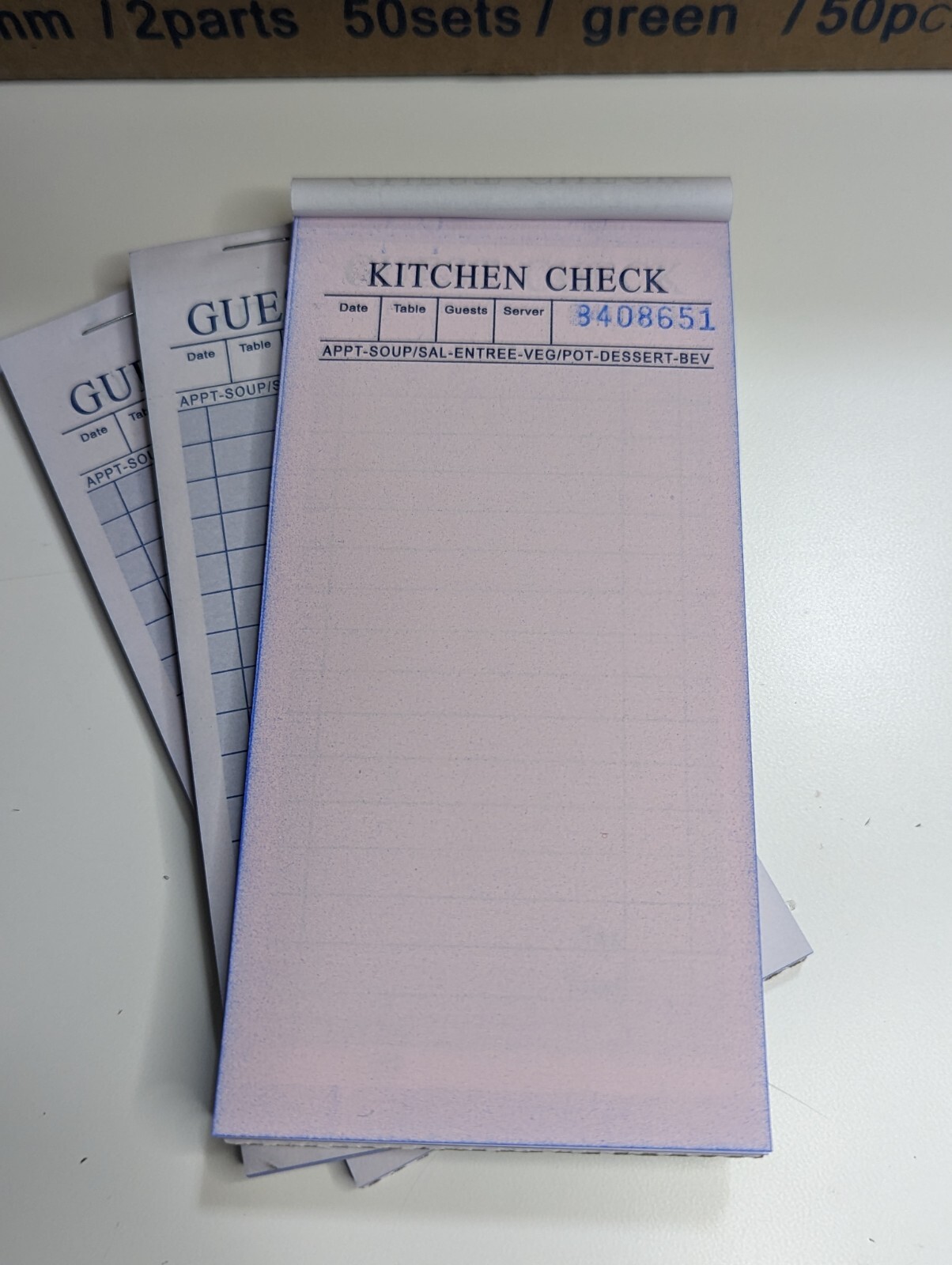 Guest Check 2 Part Double Carbon Restaurant Server Order 3 Books 50 copy each